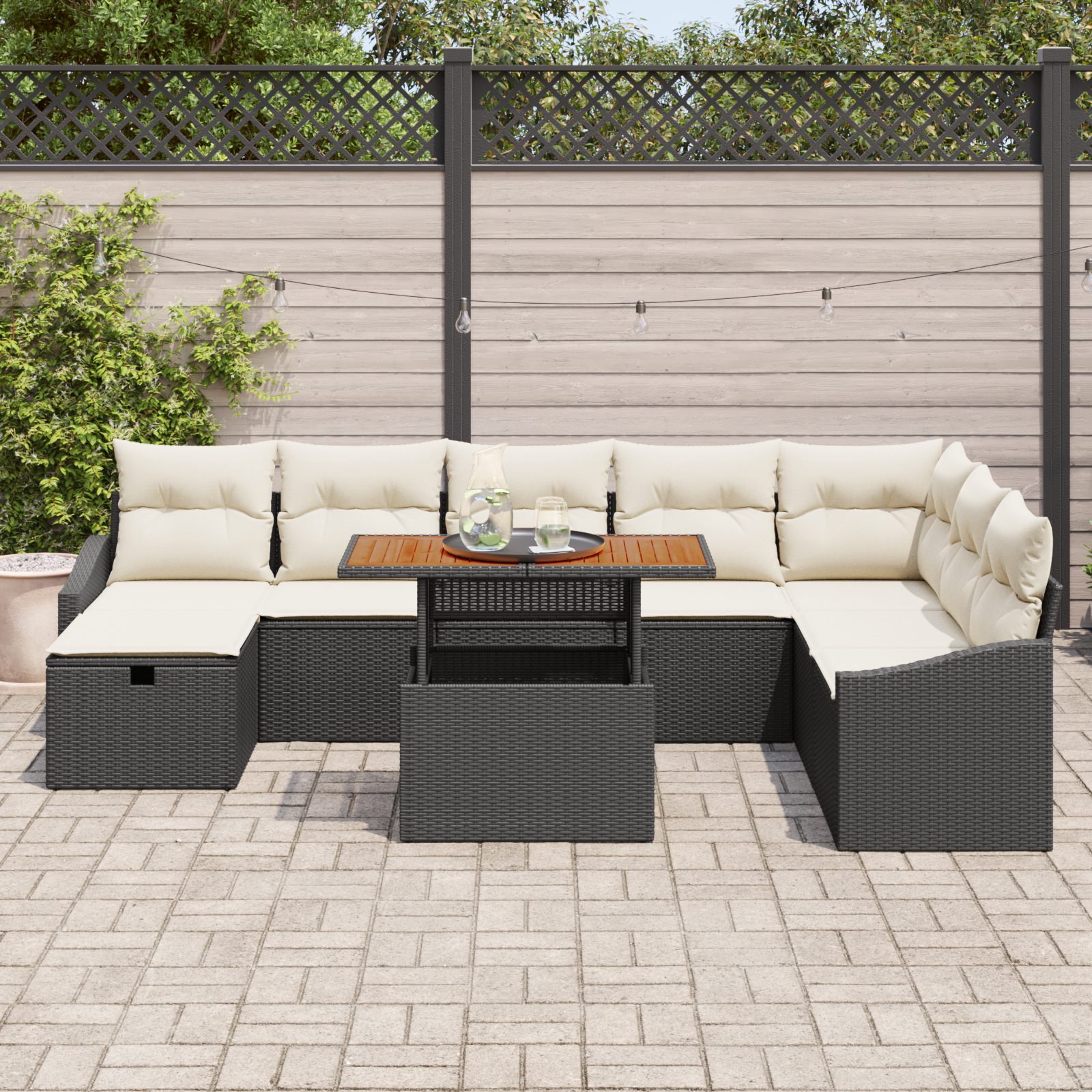 vidaXL 9-delige Tuinbankenset met kussens poly rattan zwart
