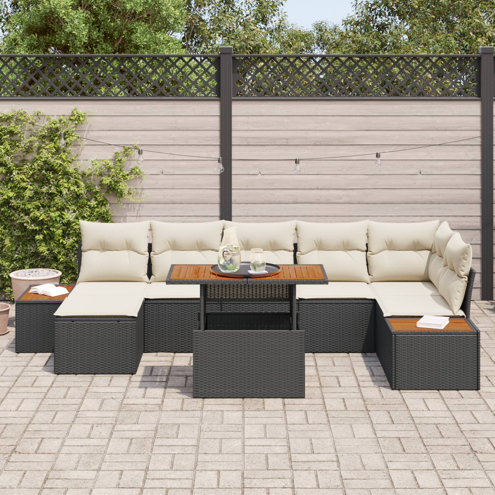 vidaXL 8-delige Tuinset met kussens poly rattan acaciahout zwart