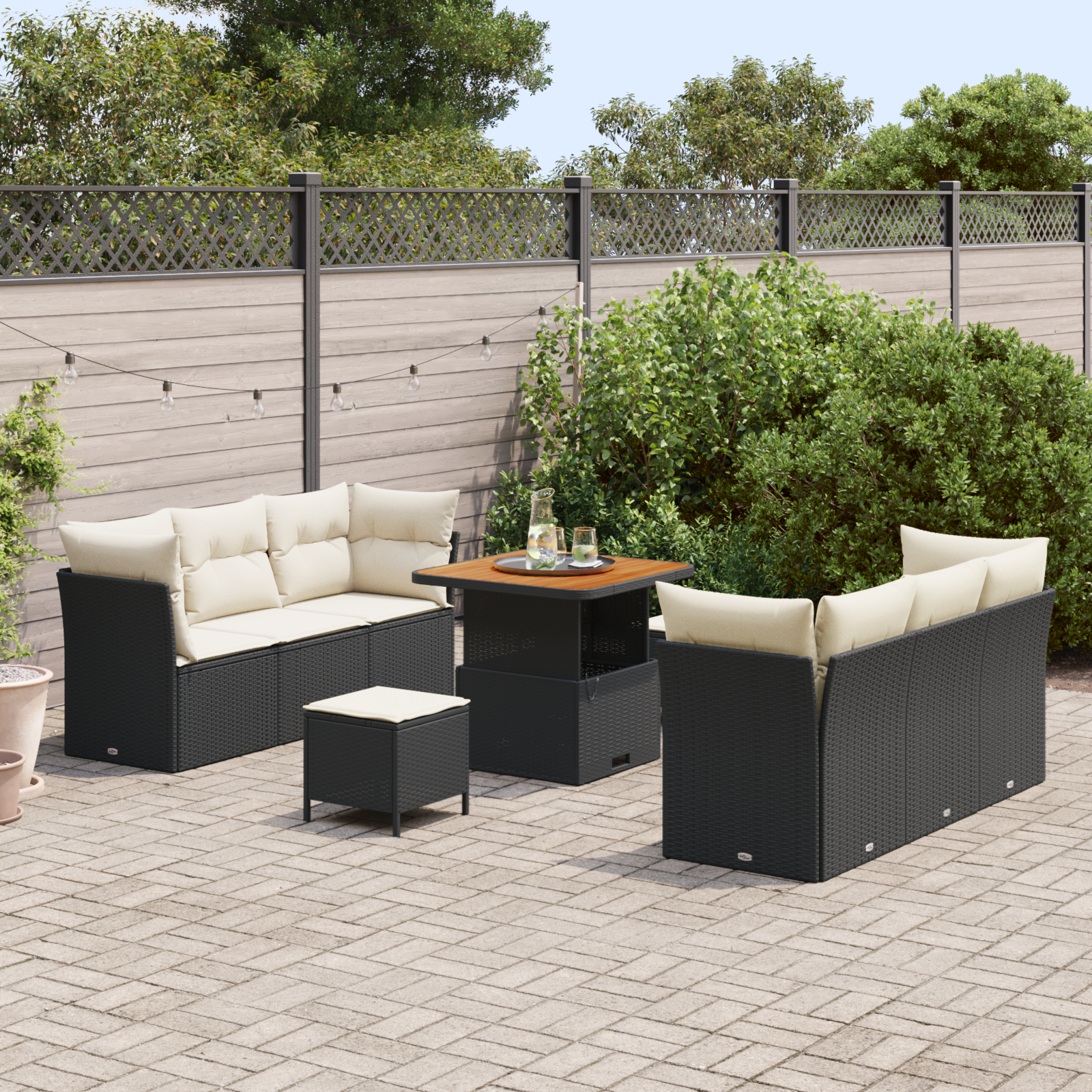 vidaXL 9-delige Tuinbankenset met kussens poly rattan acacia zwart