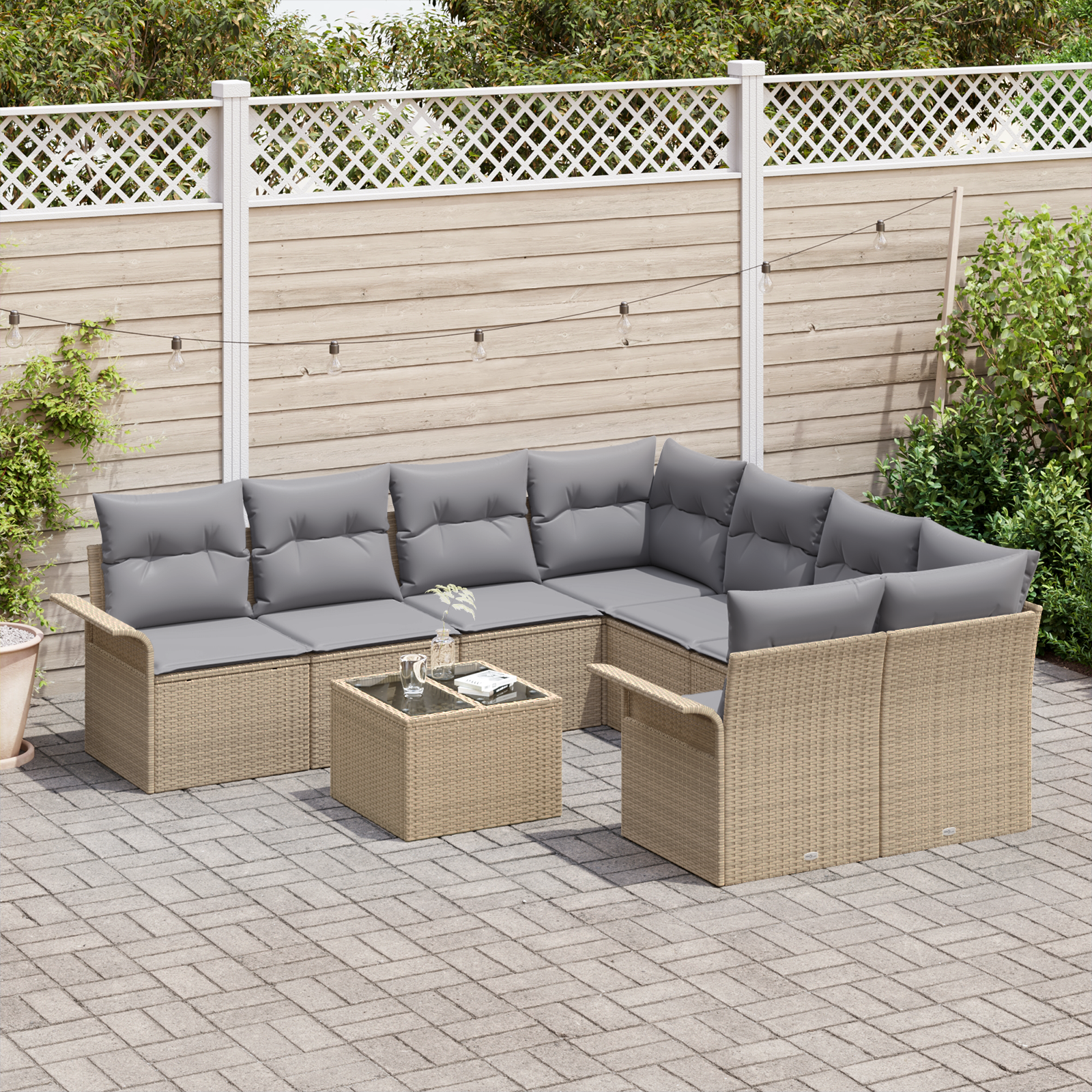 vidaXL 9-delige tuinsofa set met kussens - beige poly rattan