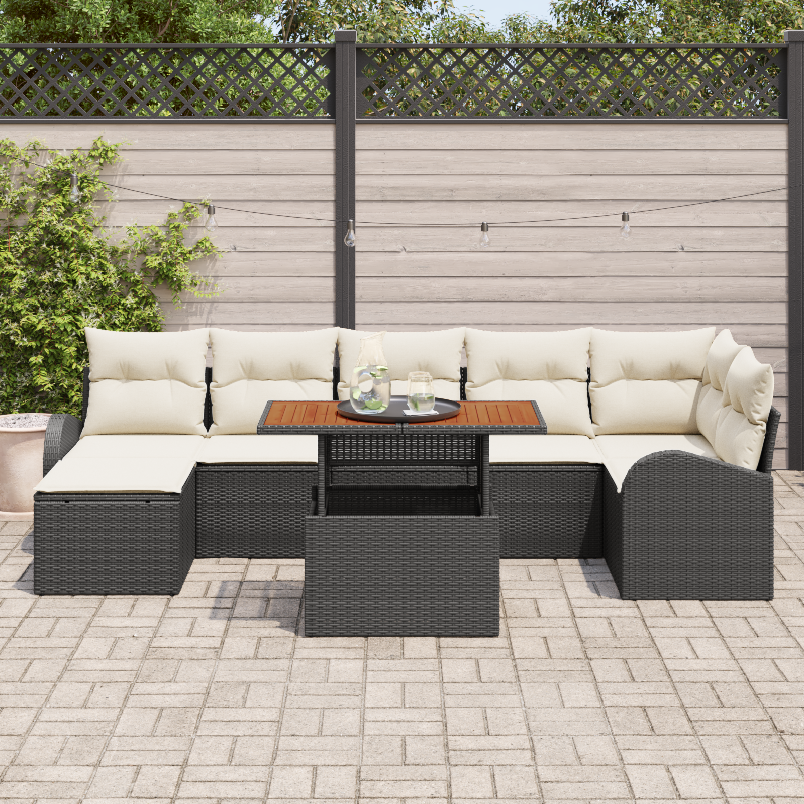 vidaXL 8-delige tuinset met kussens in zwart poly rattan