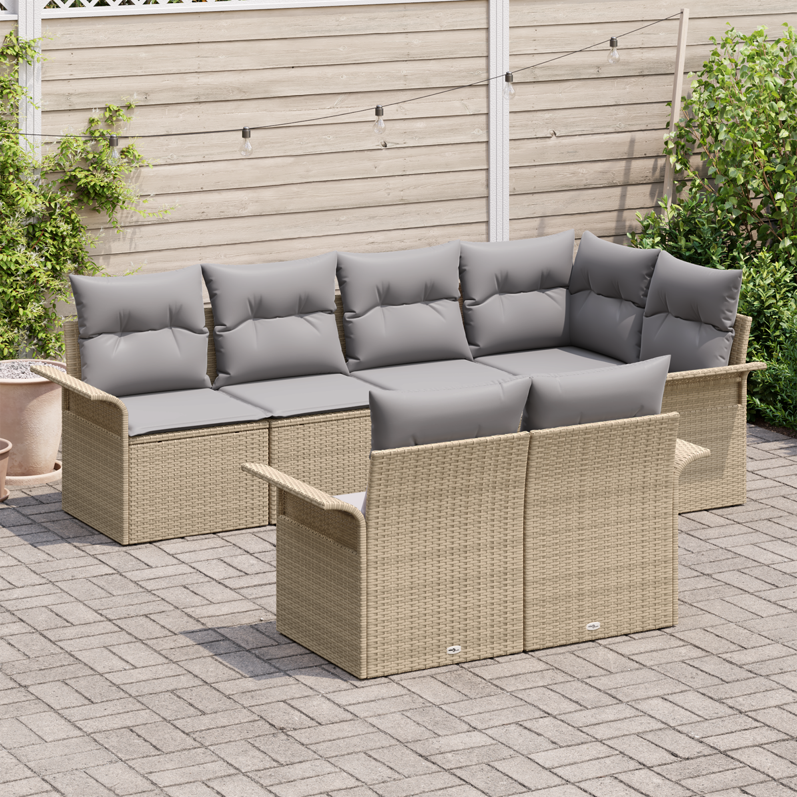 vidaXL 7-delige tuinset met kussens in beige poly rattan