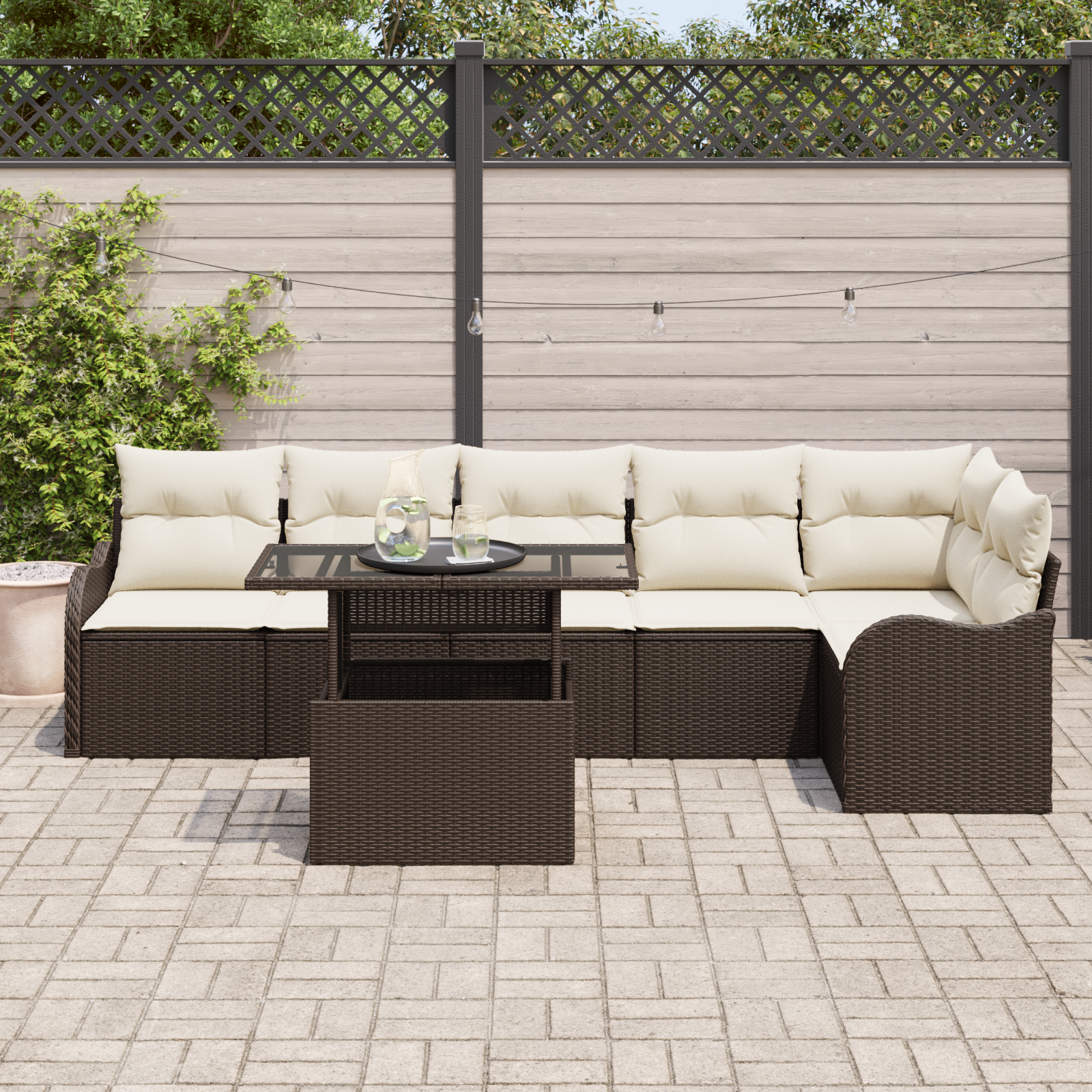 vidaXL 7-delige tuinset met kussens bruin poly rattan