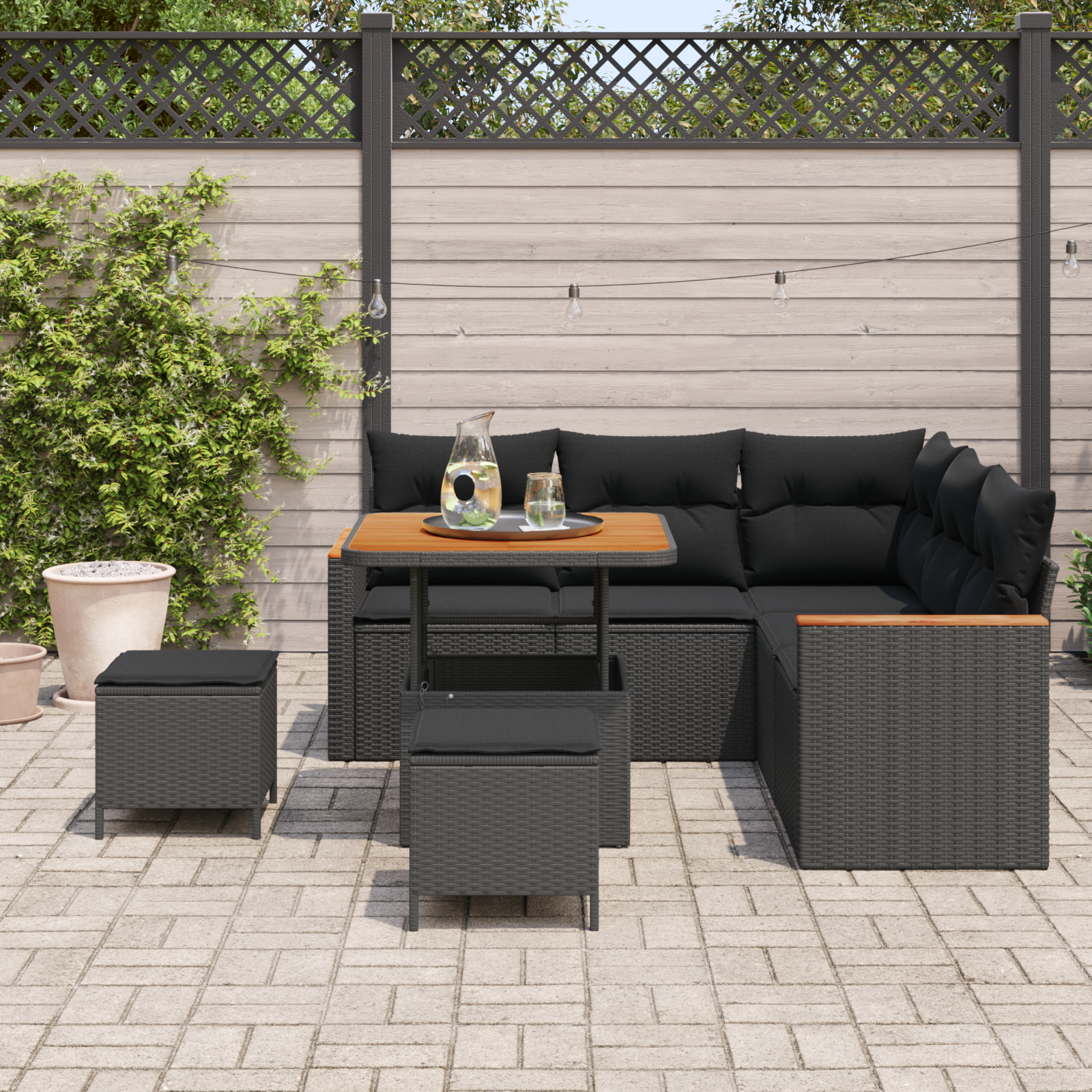 vidaXL 8-delige Tuinbankenset met kussens poly rattan acacia zwart