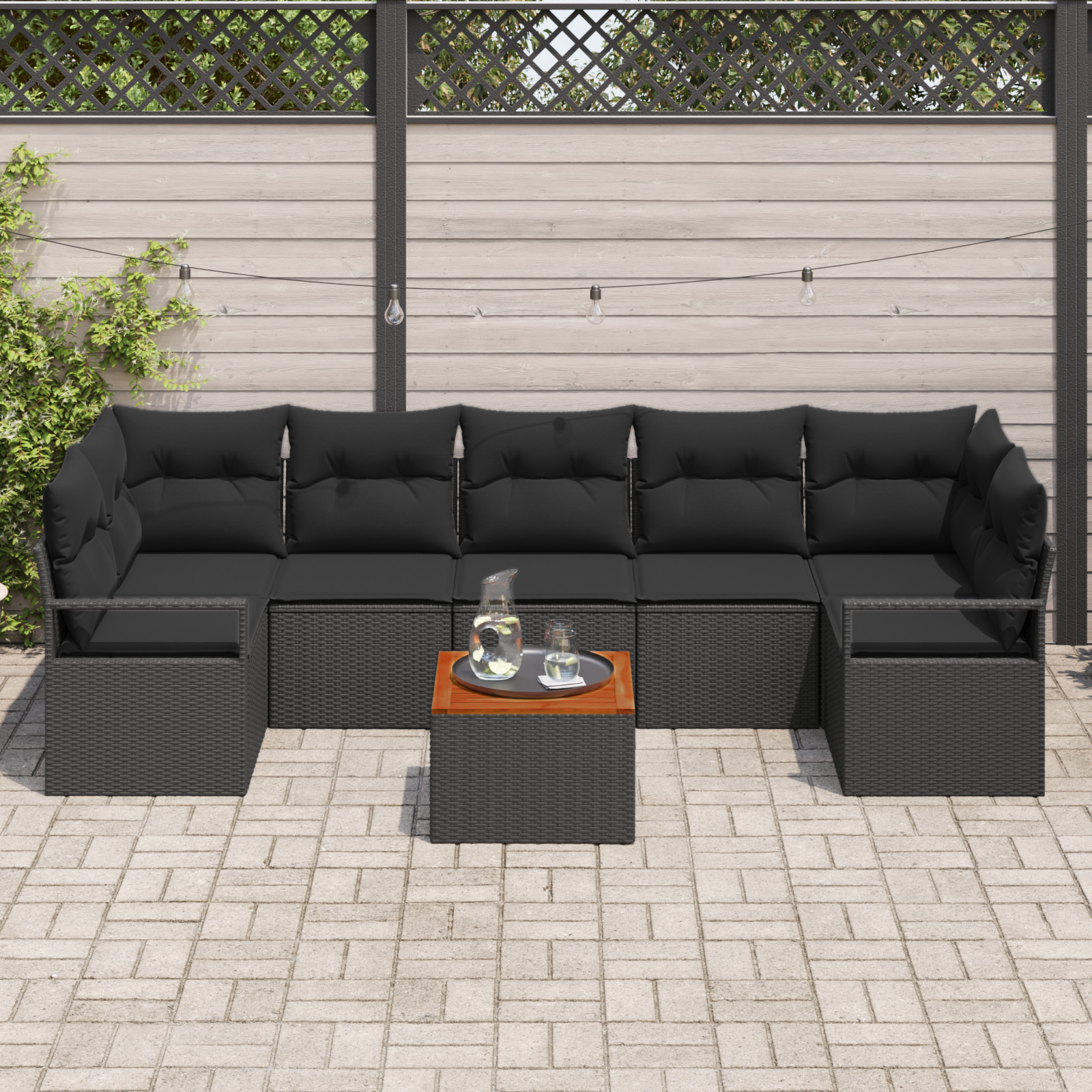 vidaXL 8-delige tuinset met kussens in zwart poly rattan en acacia-hout