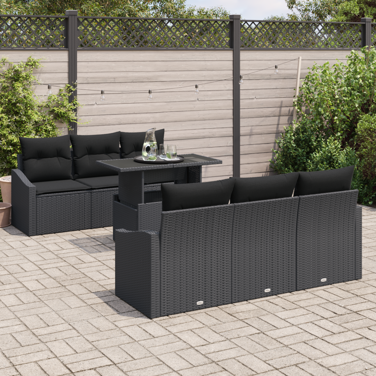 vidaXL 7-delige tuinsofa set met kussens zwart poly rattan