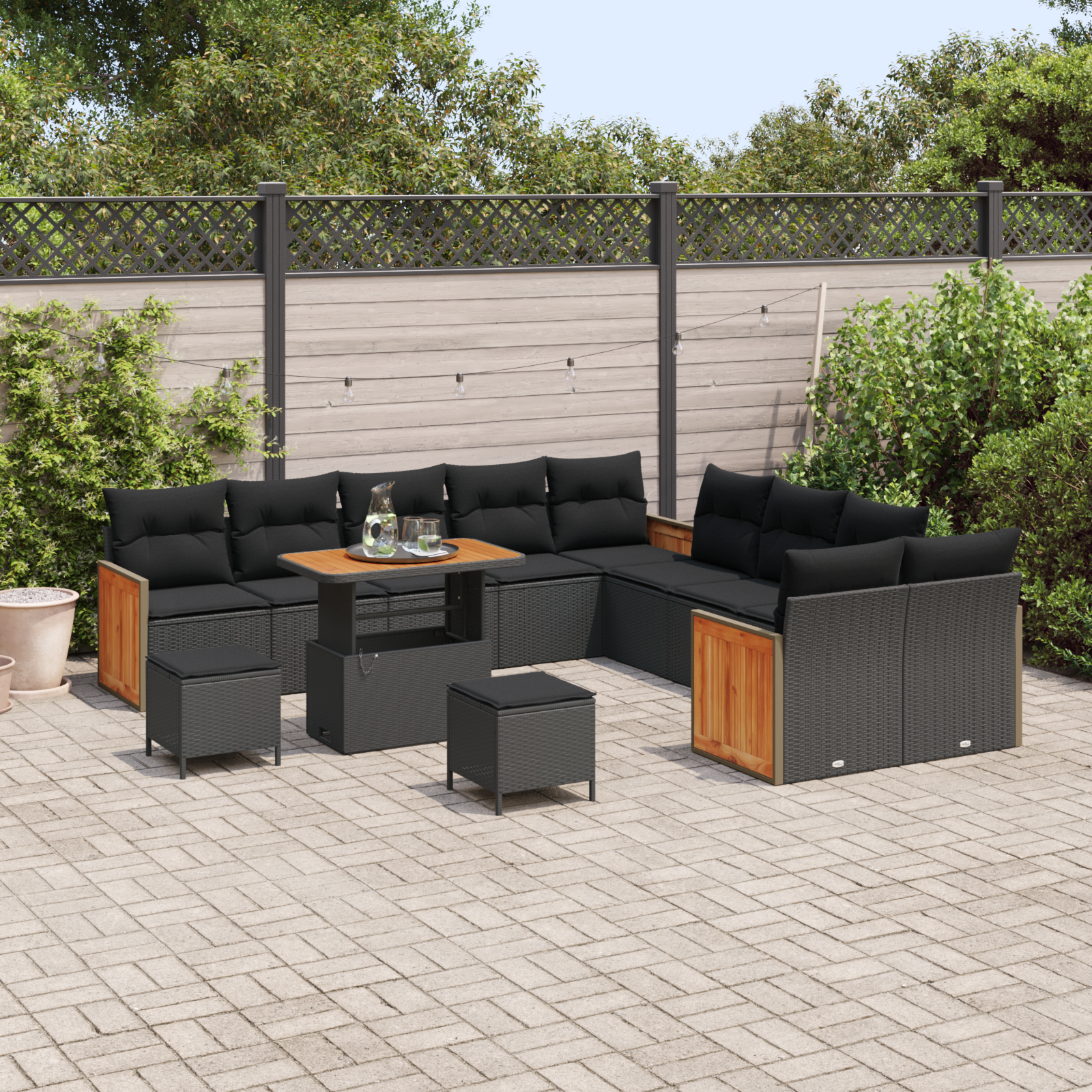 vidaXL 13-delige Tuin Sofa Set met Kussens Zwart Poly Rattan Acacia