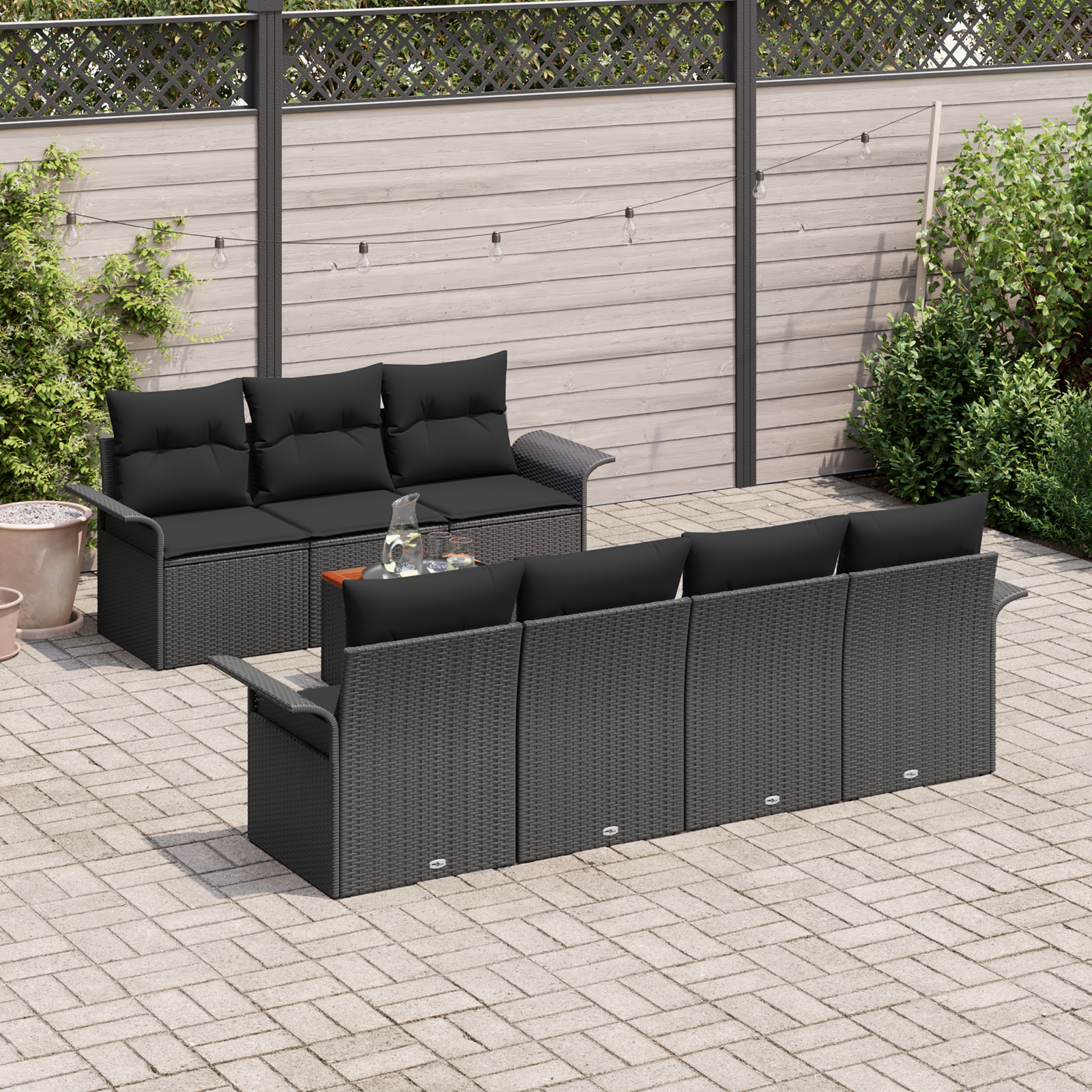 vidaXL 8-delige Tuinbankenset met kussens poly rattan acaciahout zwart