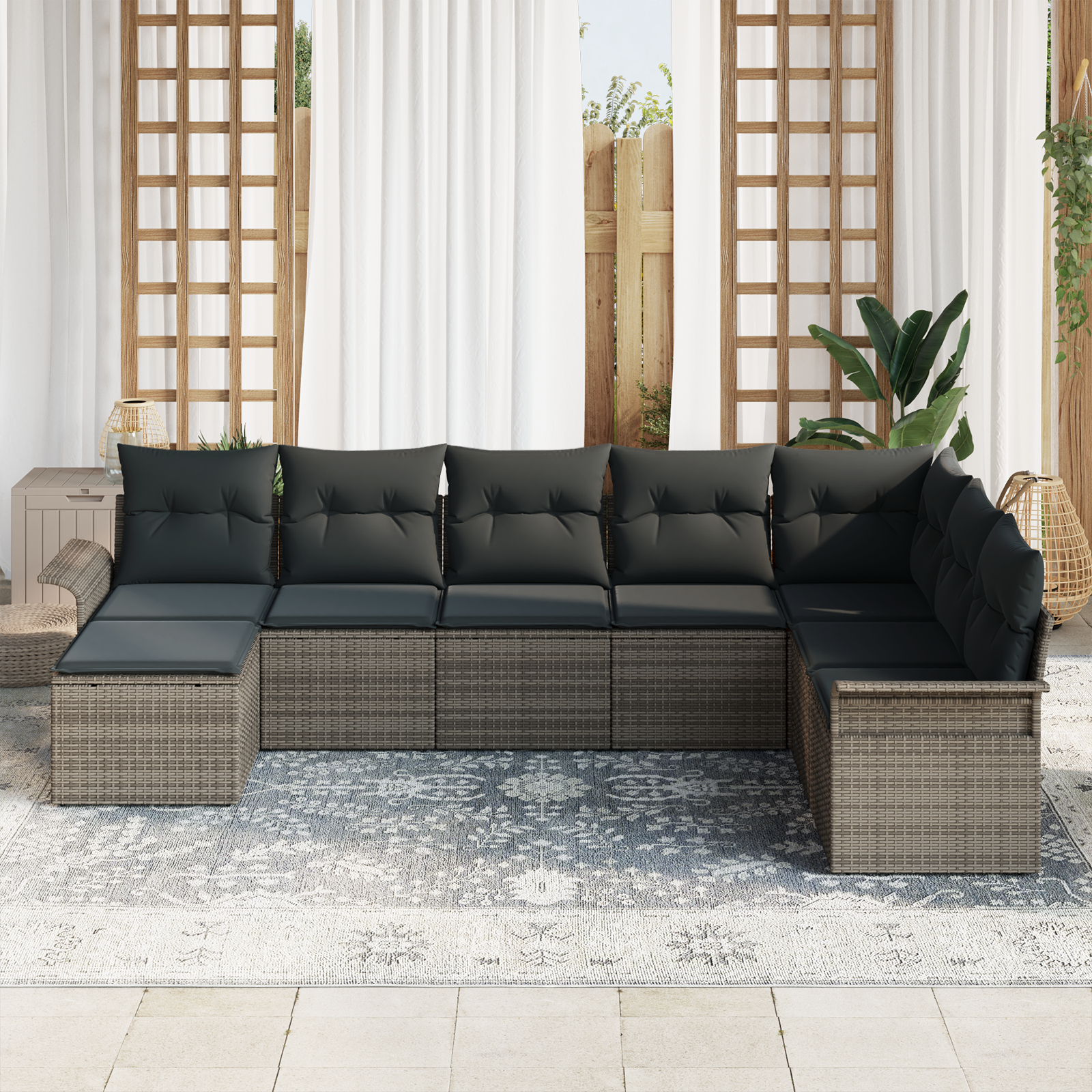 vidaXL Tuinbank 2-zits met opbergruimte en kussens poly rattan grijs