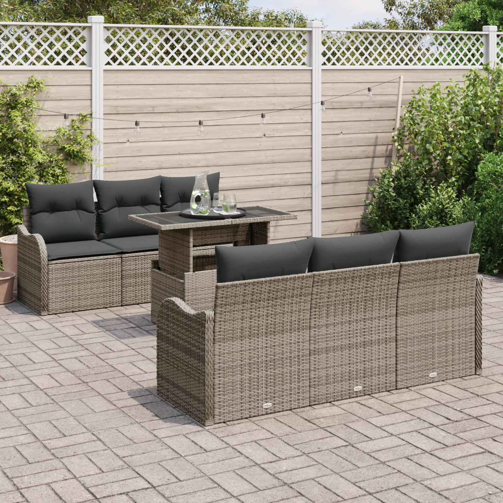vidaXL 7-delige tuinset met kussens grijs poly rattan