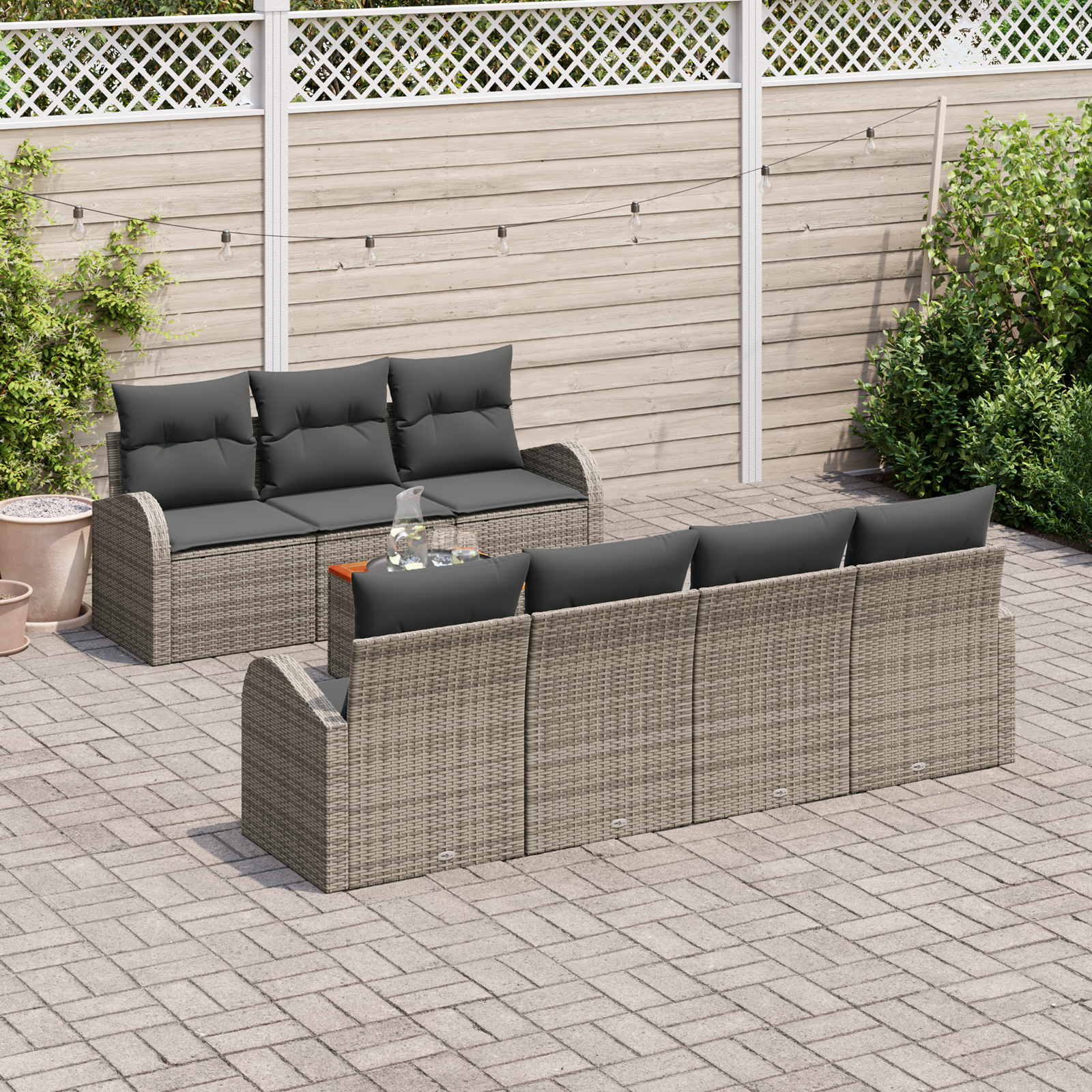 vidaXL 8-delige tuinset met kussens grijs poly rattan acacia
