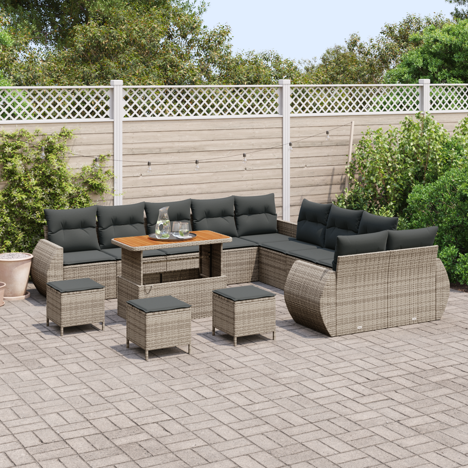 vidaXL 14-delige tuinset met kussens - grijs poly rattan en acacia