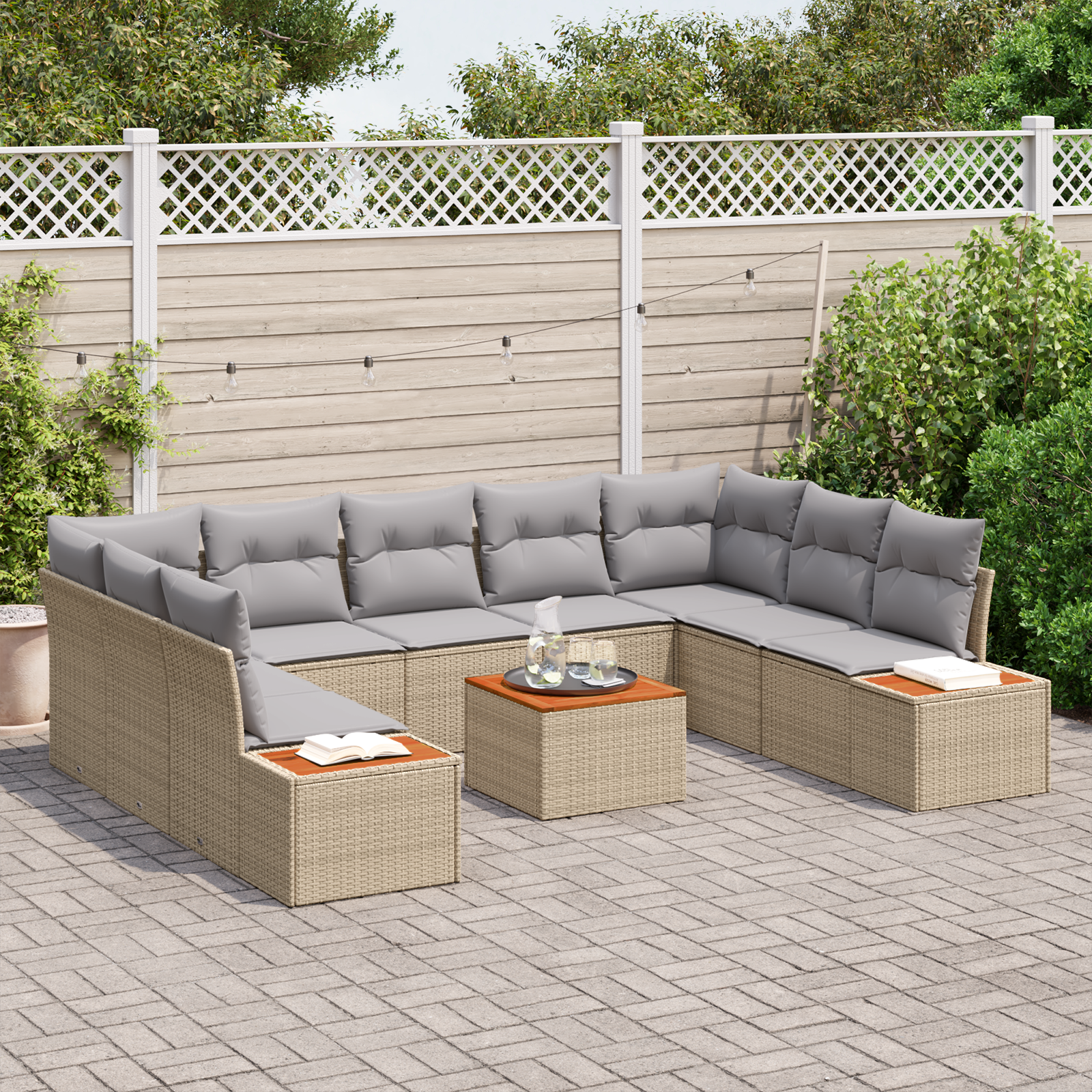 vidaXL 6-delige Tuinbankenset met kussens poly rattan acacia beige