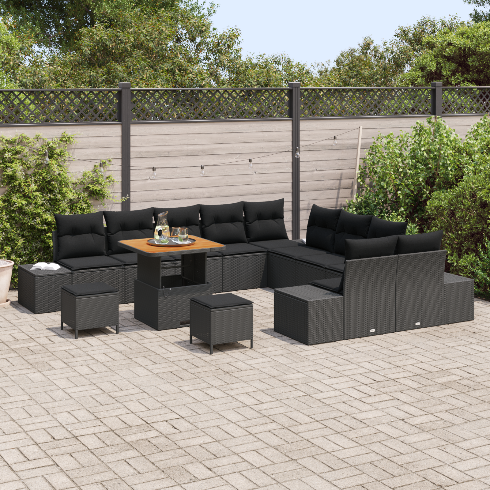 vidaXL 13-delige Tuinbankenset met kussens poly rattan acacia zwart
