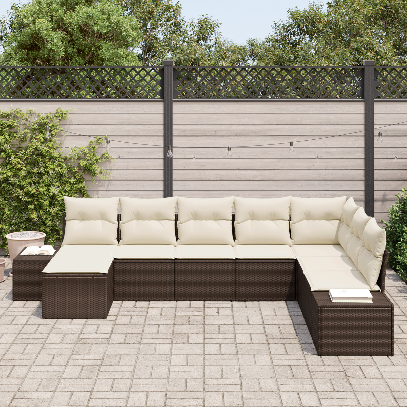 vidaXL 8-delige tuinset met kussens bruin poly rattan