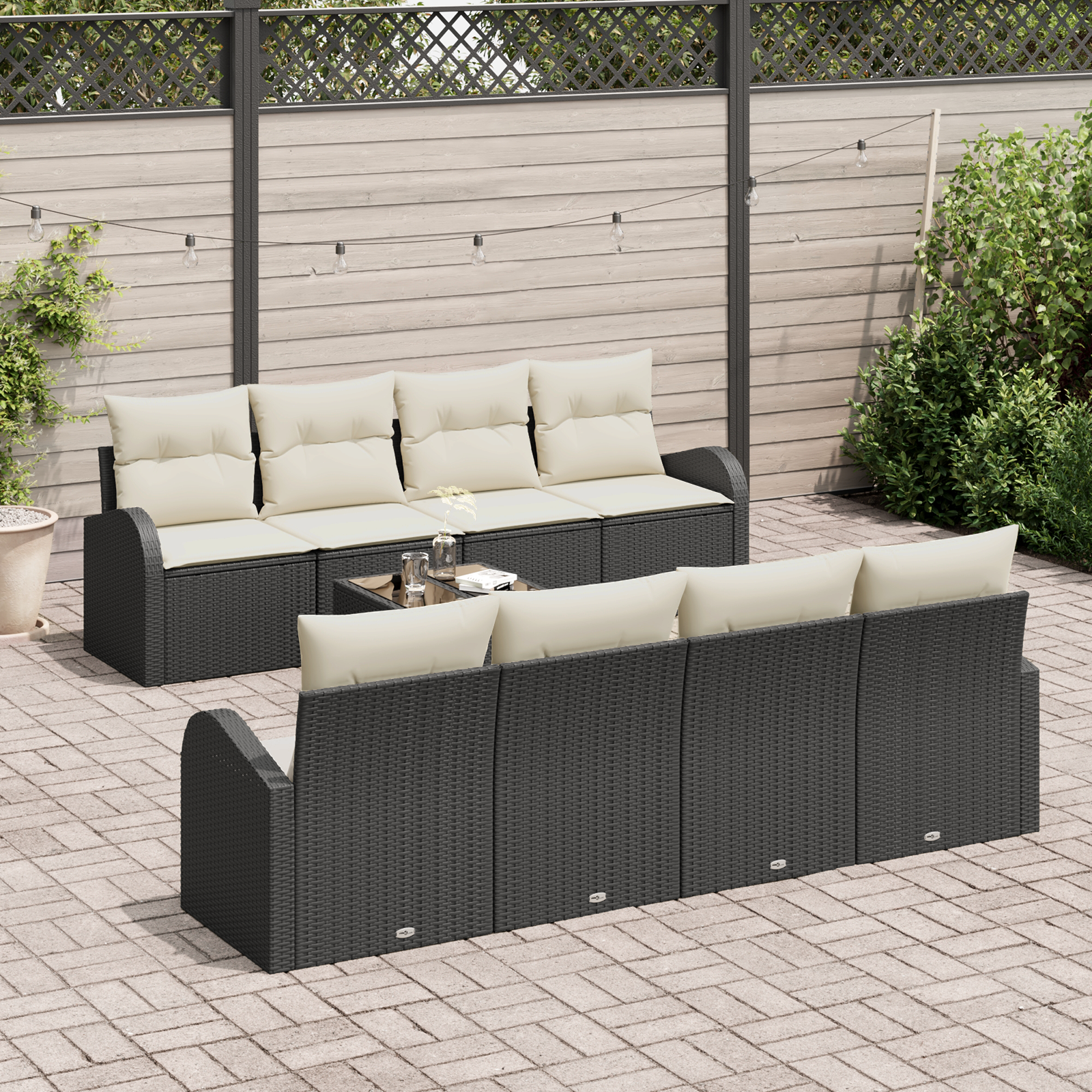 vidaXL 9-delige tuinset met kussens in zwart poly rattan