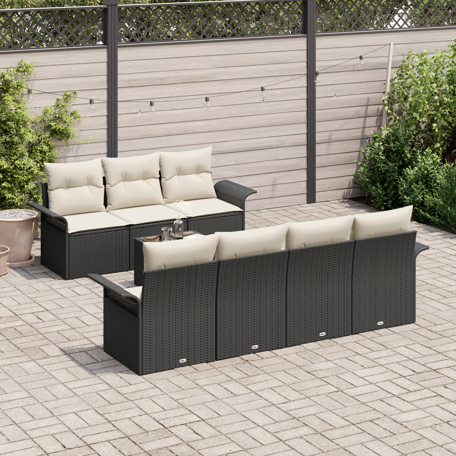 vidaXL 8-delige Tuinbankenset met kussens poly rattan zwart