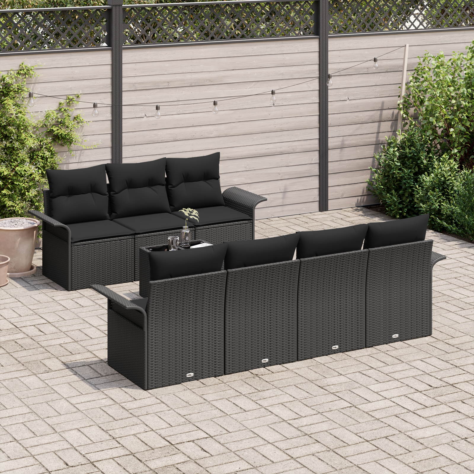 vidaXL 8-delige Tuinbankenset met kussens poly rattan zwart