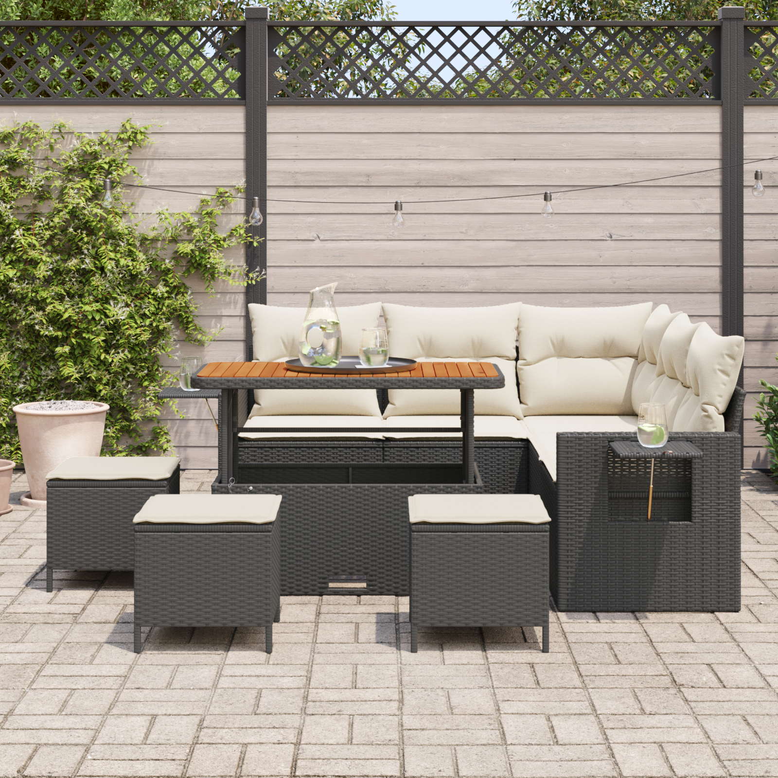 vidaXL 9-delige Tuinbankenset met kussens poly rattan acacia zwart