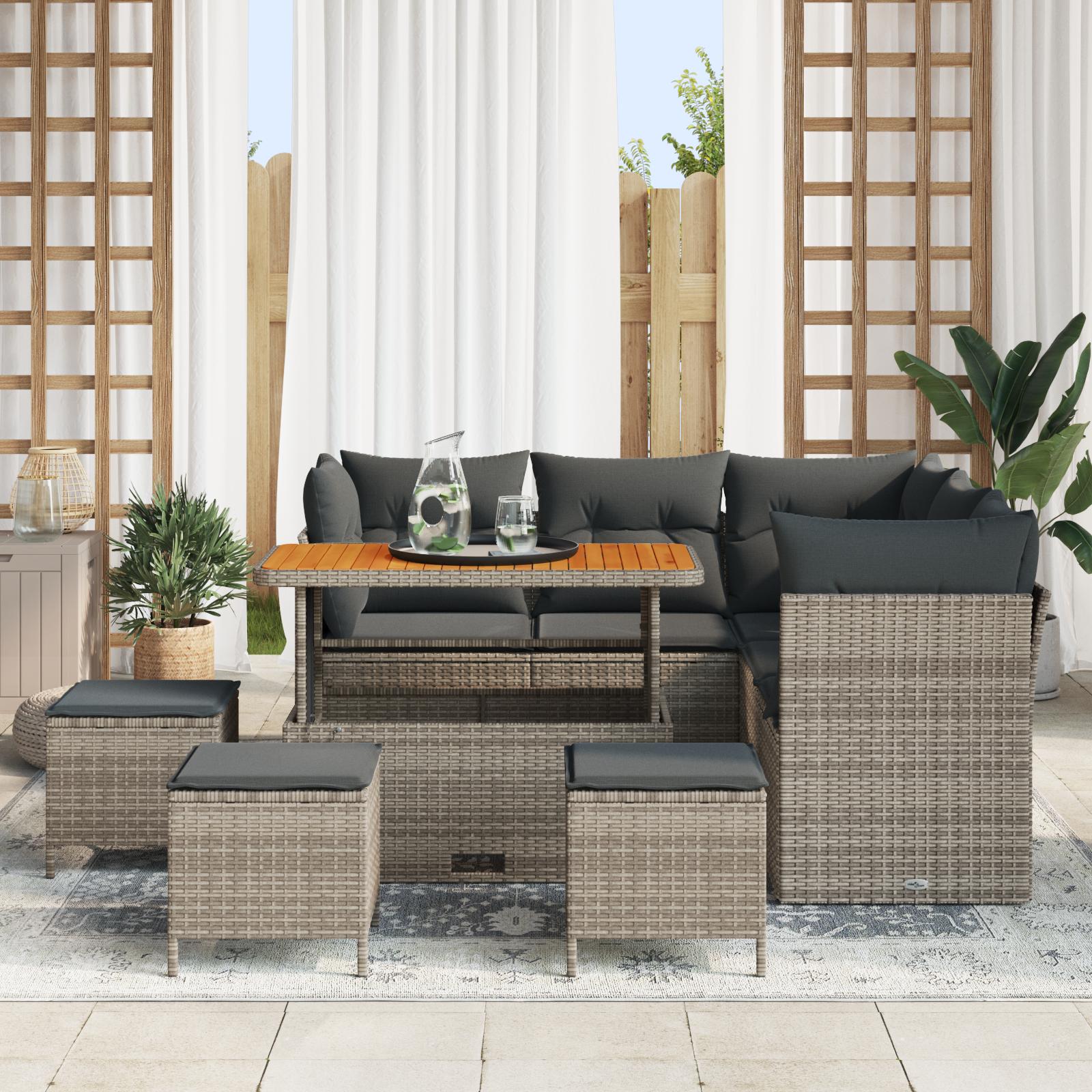 vidaXL 9-delige tuinsofa set met kussens in grijs poly rattan en acacia