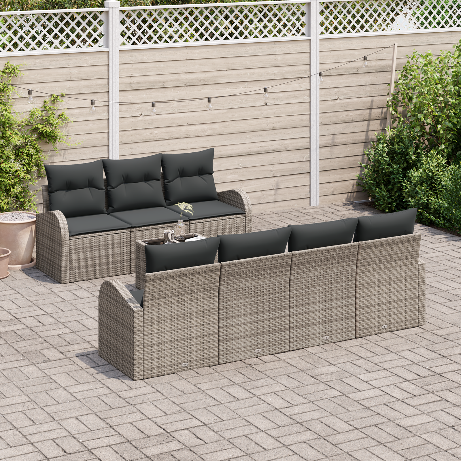 vidaXL 8-delige tuinsofaset met kussens - grijs poly rattan