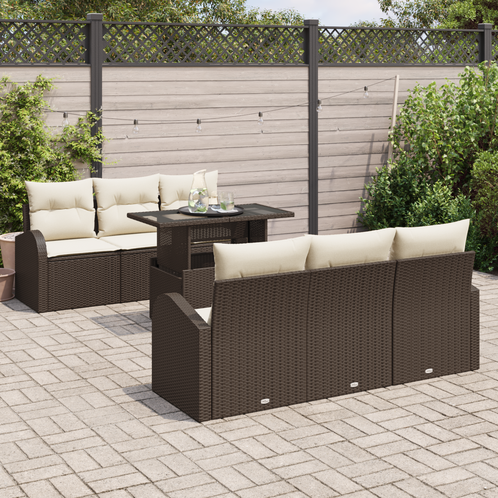 vidaXL 7-delige loungeset met kussens - Bruin poly rattan
