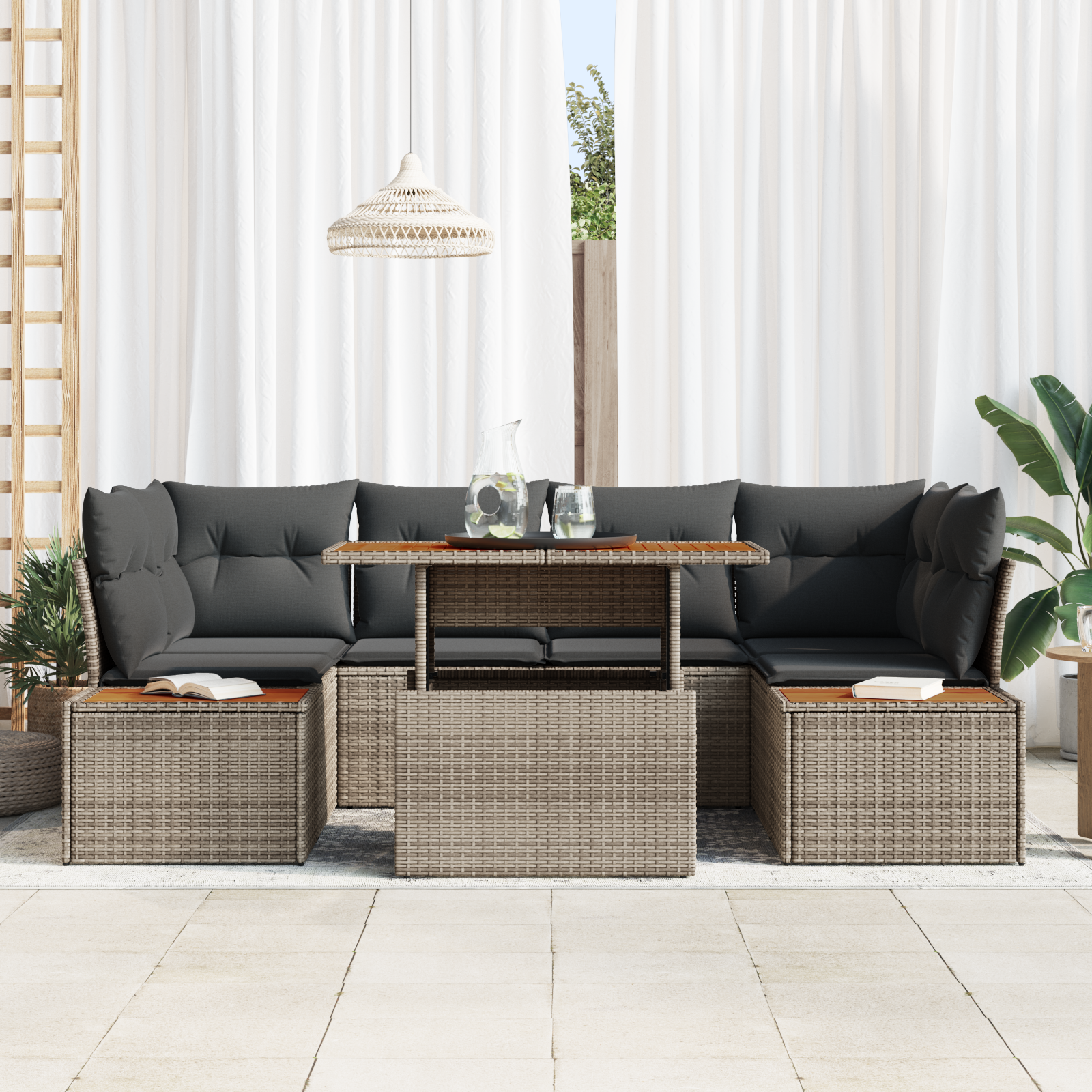vidaXL 6-delige tuinset met kussens - grijs poly rattan