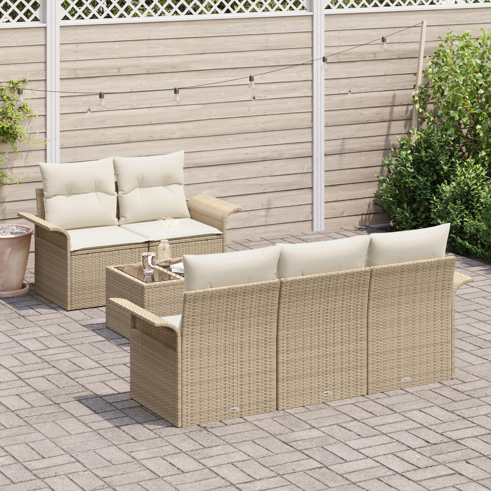 vidaXL 6-delige tuinset met kussens in beige poly rattan