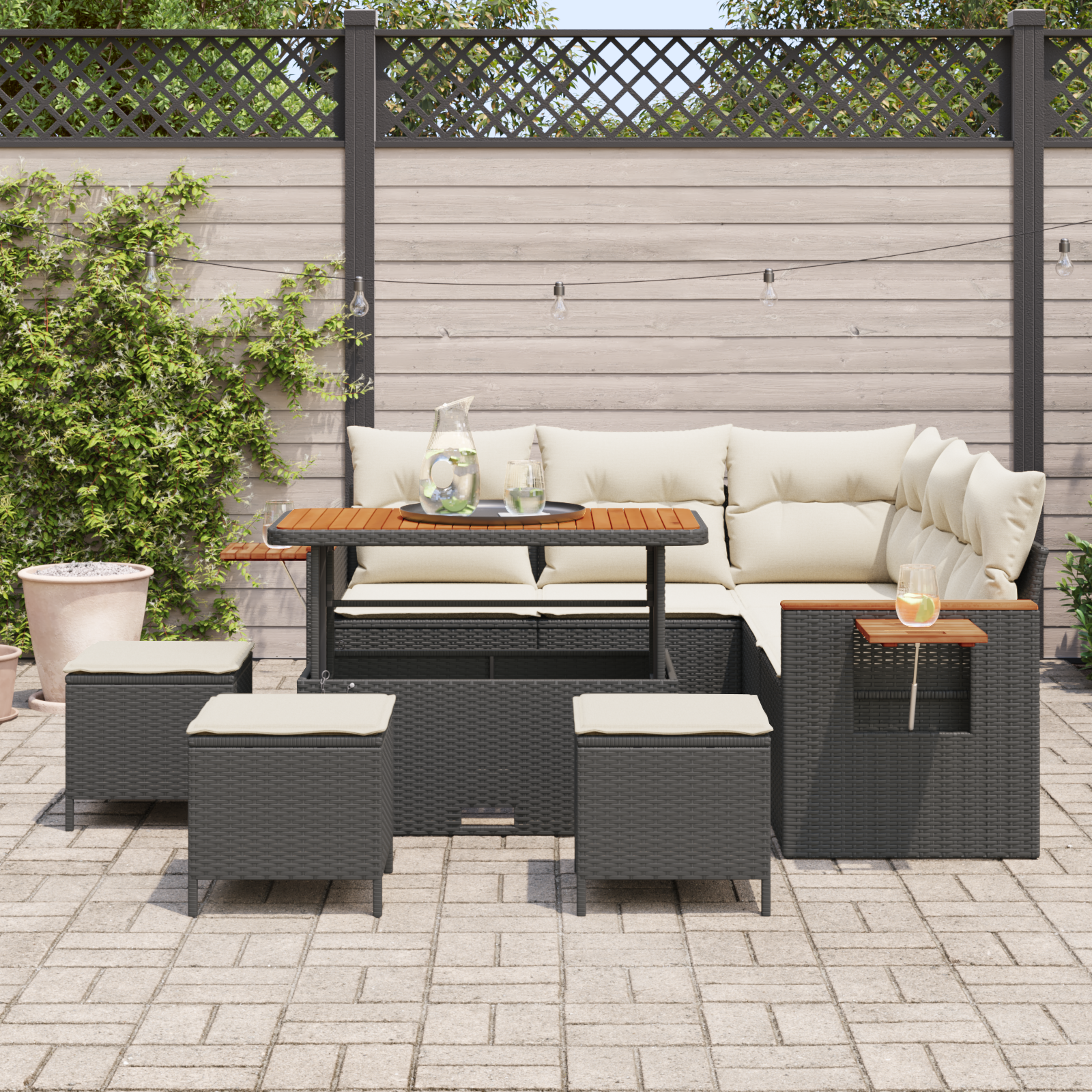 vidaXL 9-delige tuinsofa set met kussens zwart poly rattan acacia