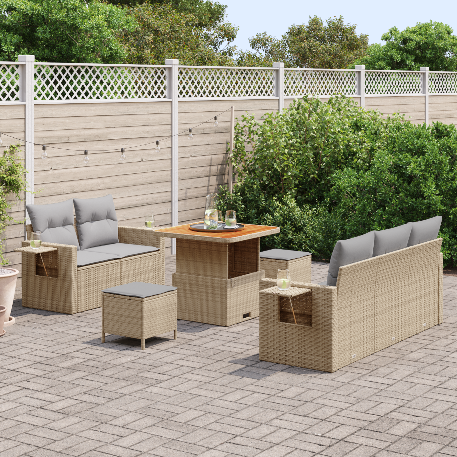 vidaXL 8-delige Tuinbankenset met kussens poly rattan acacia beige