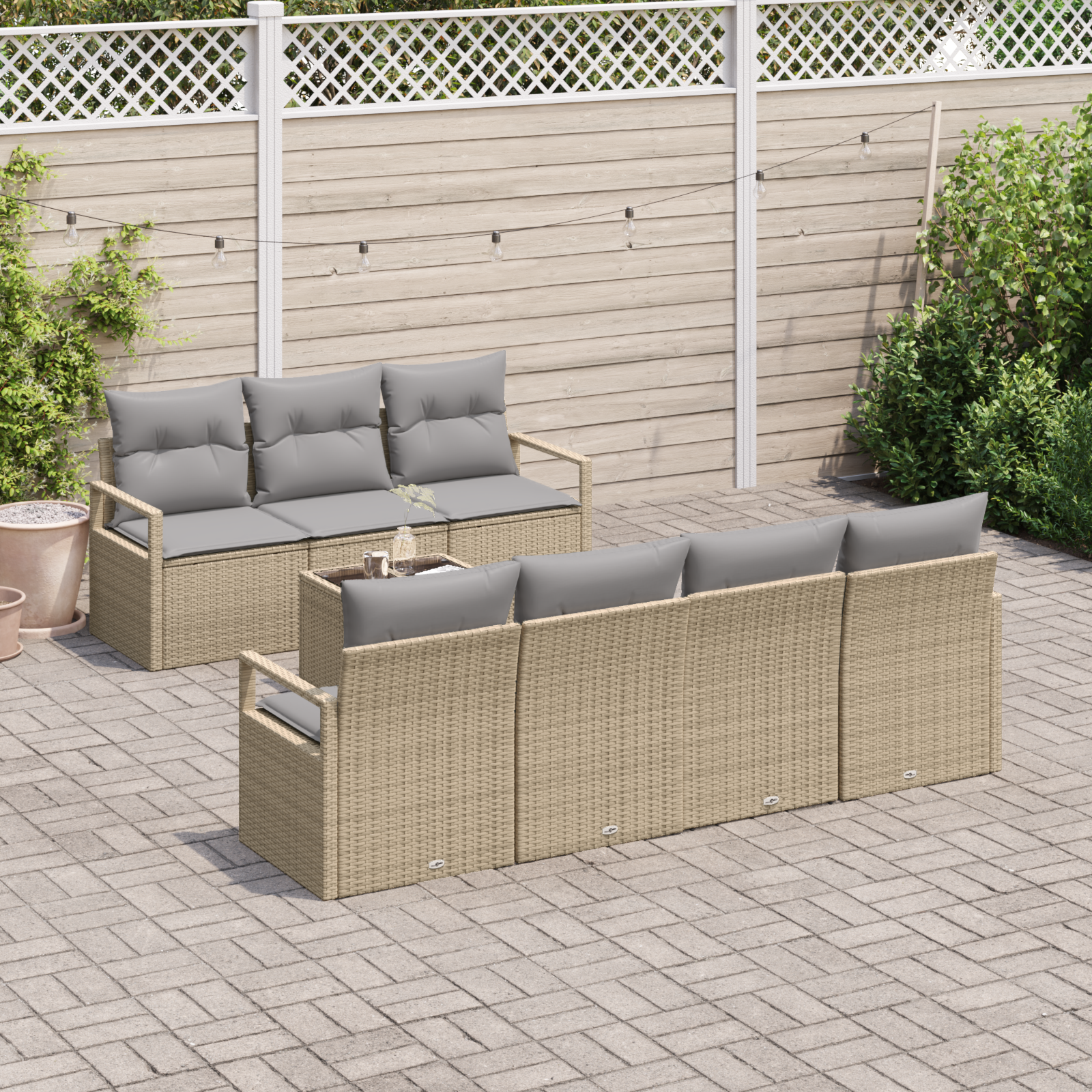 vidaXL 8-delige Tuinbankenset met kussens poly rattan beige