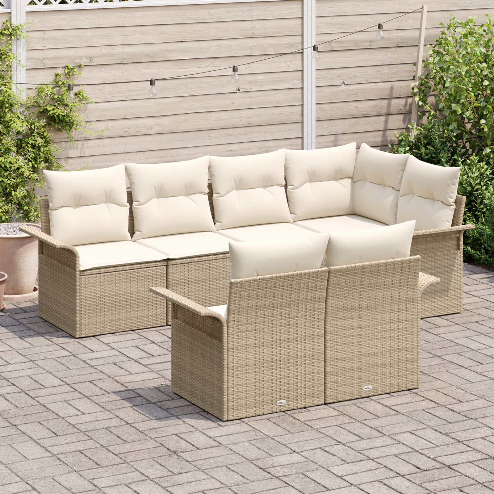 vidaXL 7-Delige Tuinset met Kussens, Beige Poly Rattan