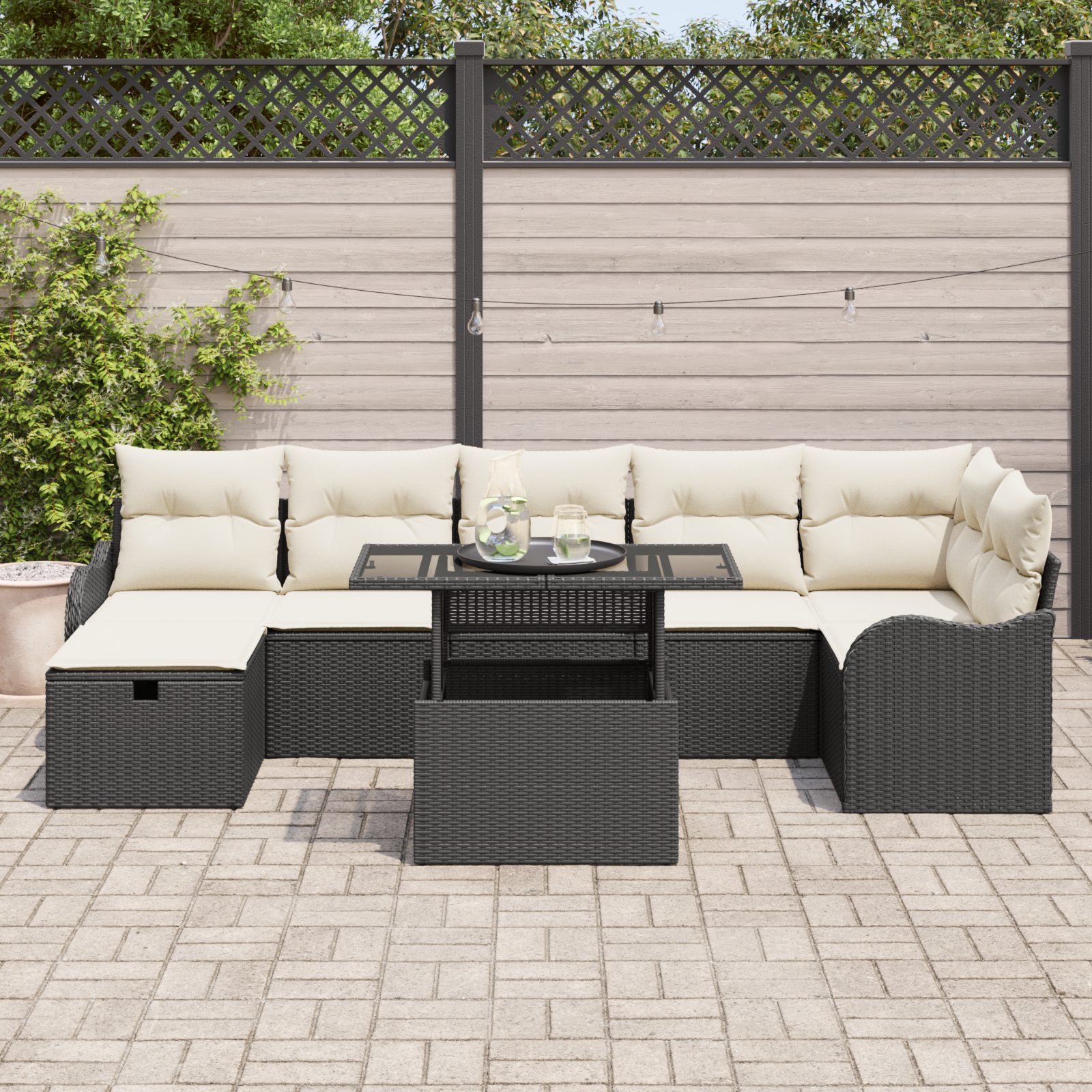 vidaXL 8-delige tuinset met kussens zwart poly rattan
