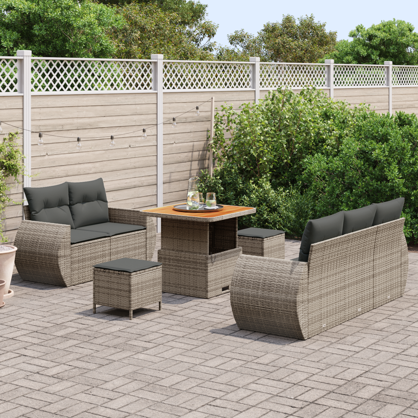 vidaXL 8-delige Tuinbankenset met kussens poly rattan acacia grijs