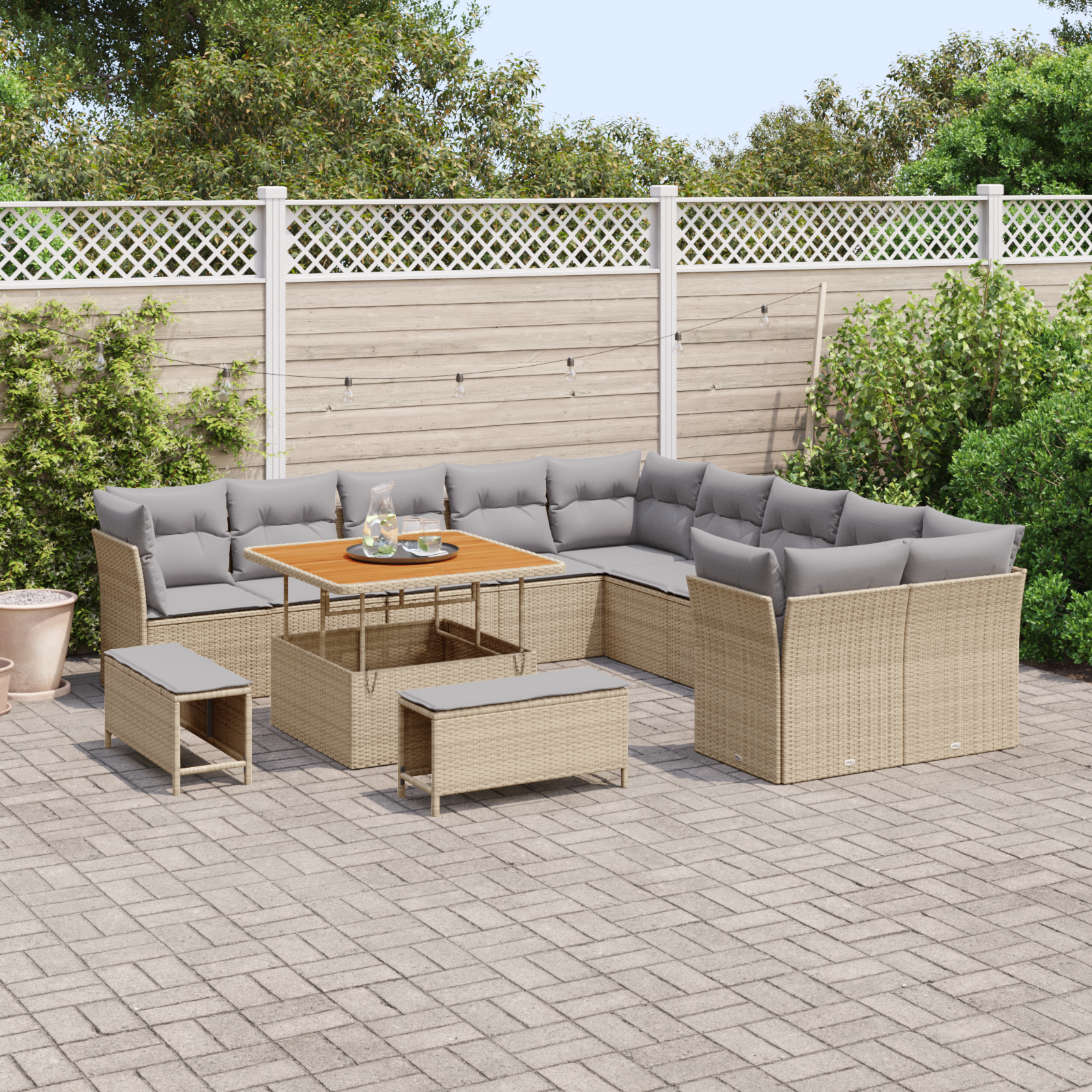 vidaXL 13-delige tuinset met kussens in beige, poly rattan en acacia