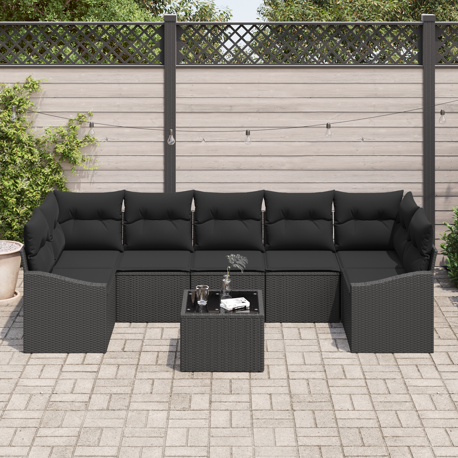 vidaXL 8-delige Tuinbankenset met kussens poly rattan zwart