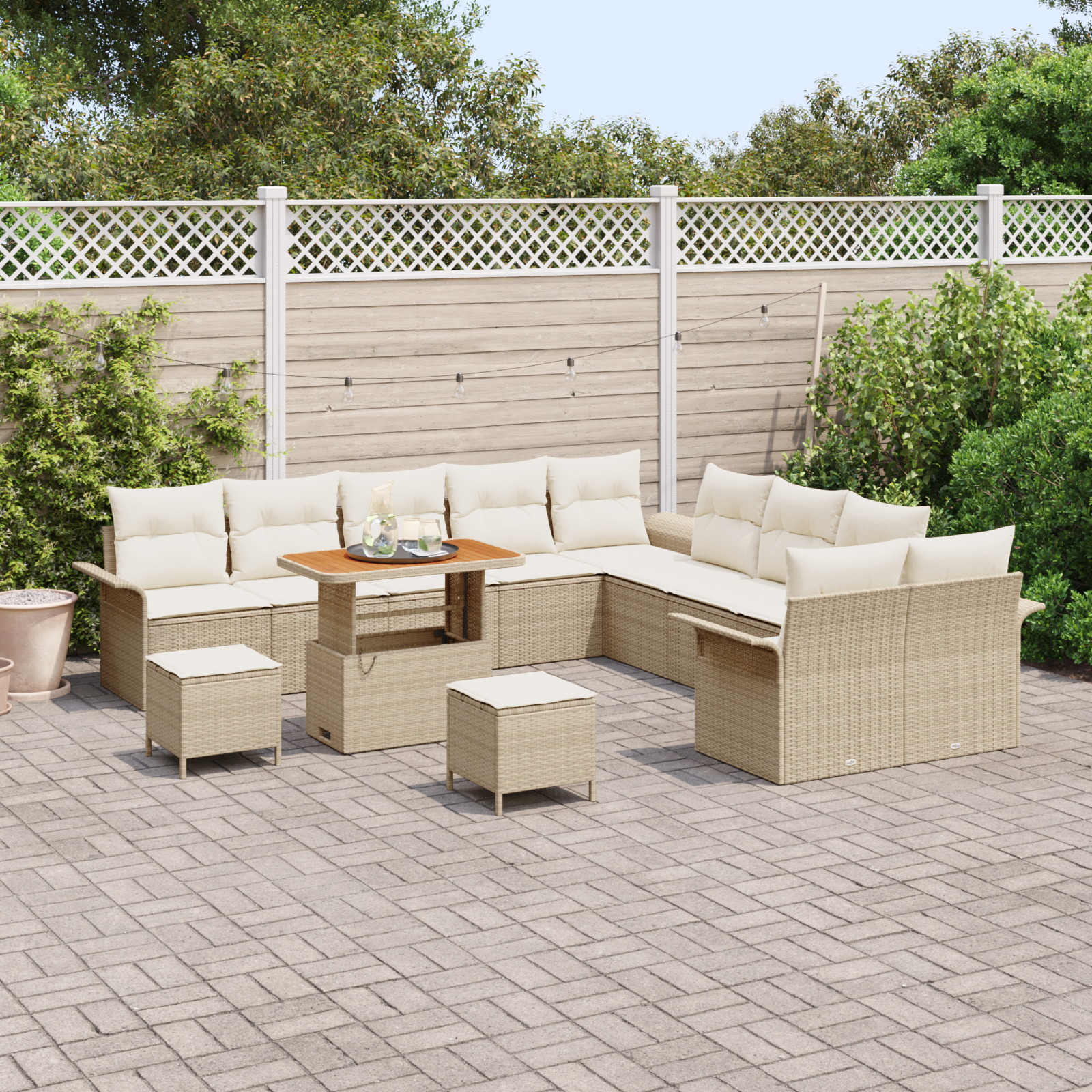 vidaXL 13-delige Tuinbankenset met kussens poly rattan acacia beige