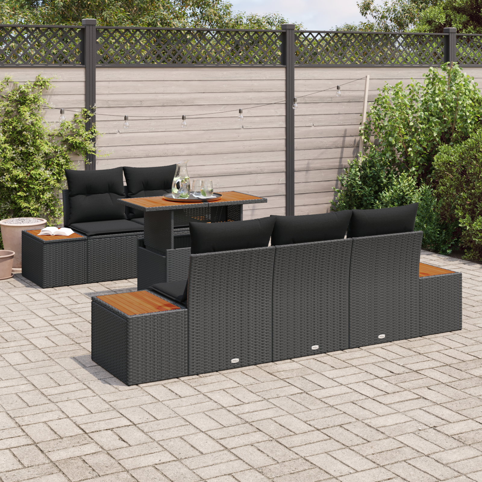 vidaXL 6-delige tuinset met kussens zwart poly rattan acacia