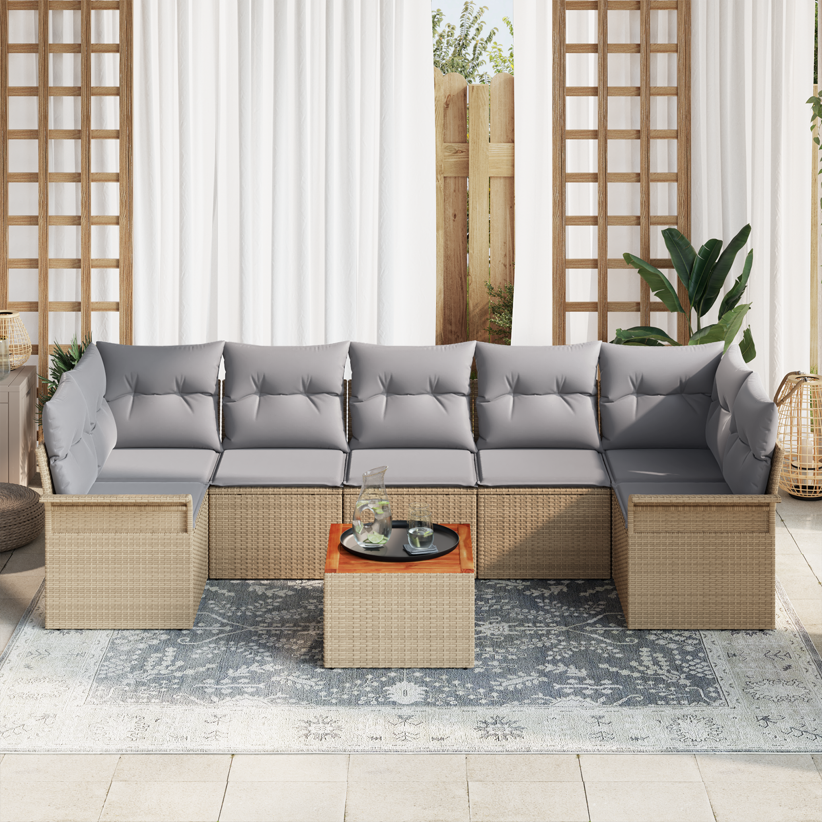 vidaXL 8-delige lounge set met kussens Beige Poly Rattan Acacia