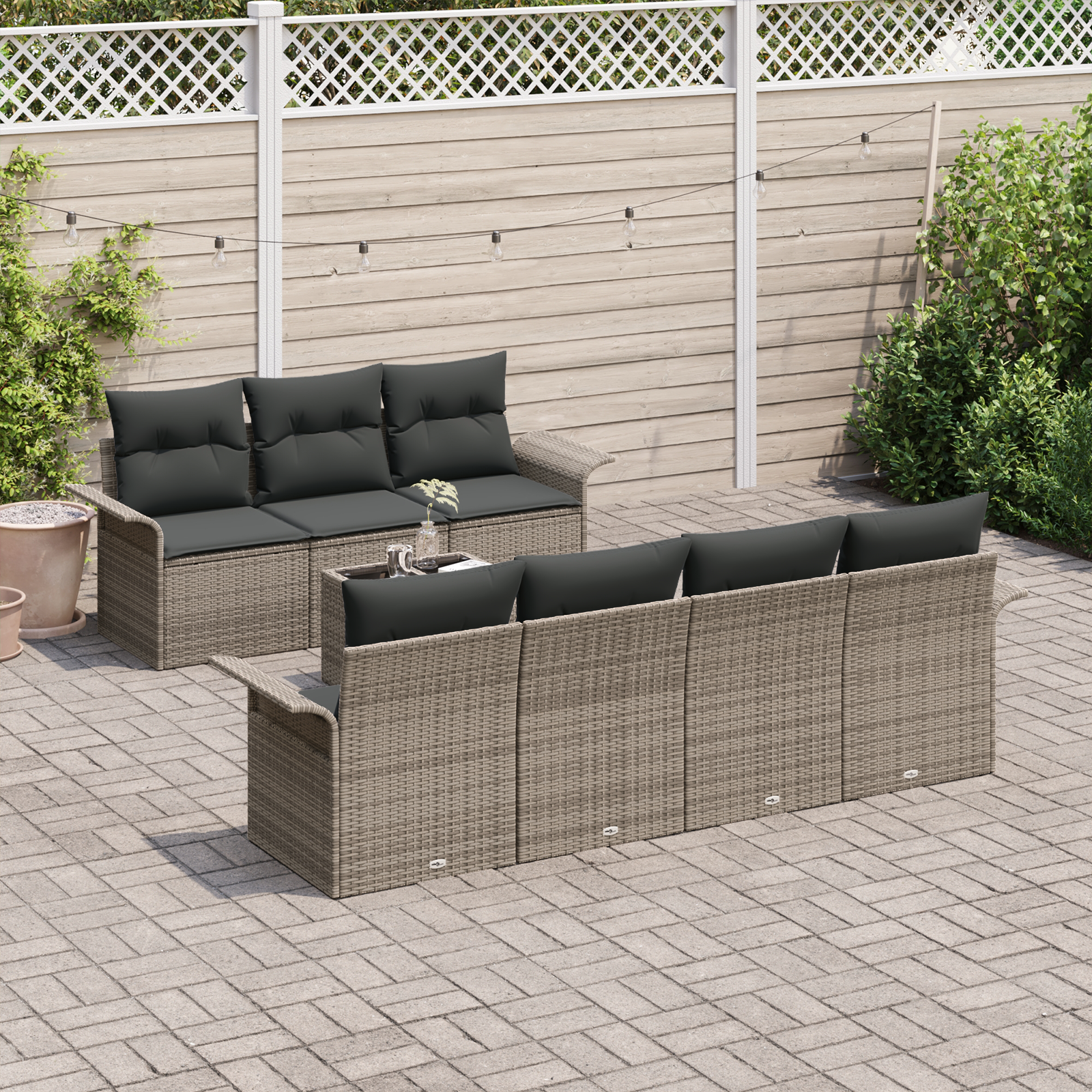 vidaXL 8-delige Tuinbankenset met kussens poly rattan grijs