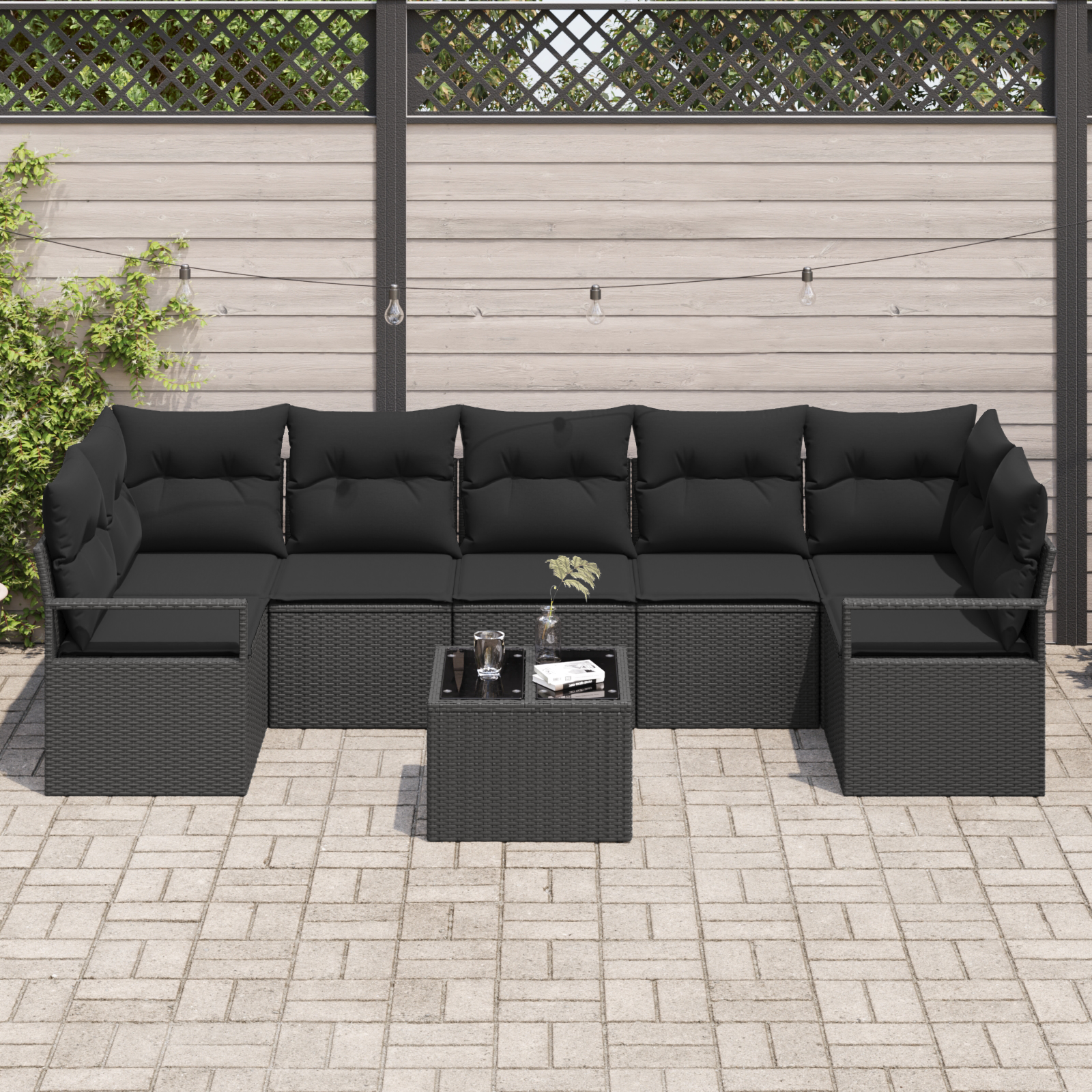vidaXL 8-delige tuinset met kussens - zwart poly rattan