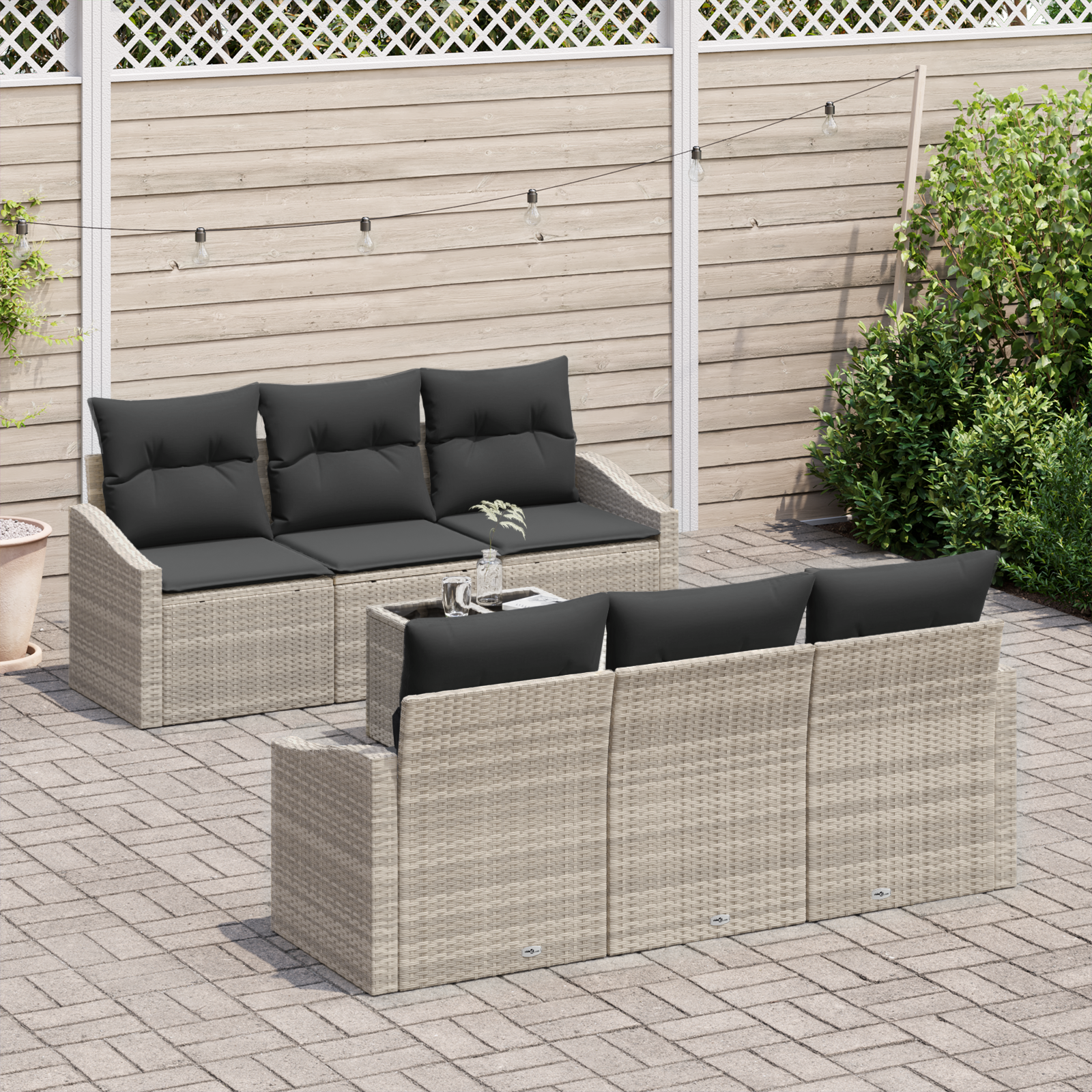 vidaXL 7-delige ligbed set met kussens lichtgrijs poly rattan