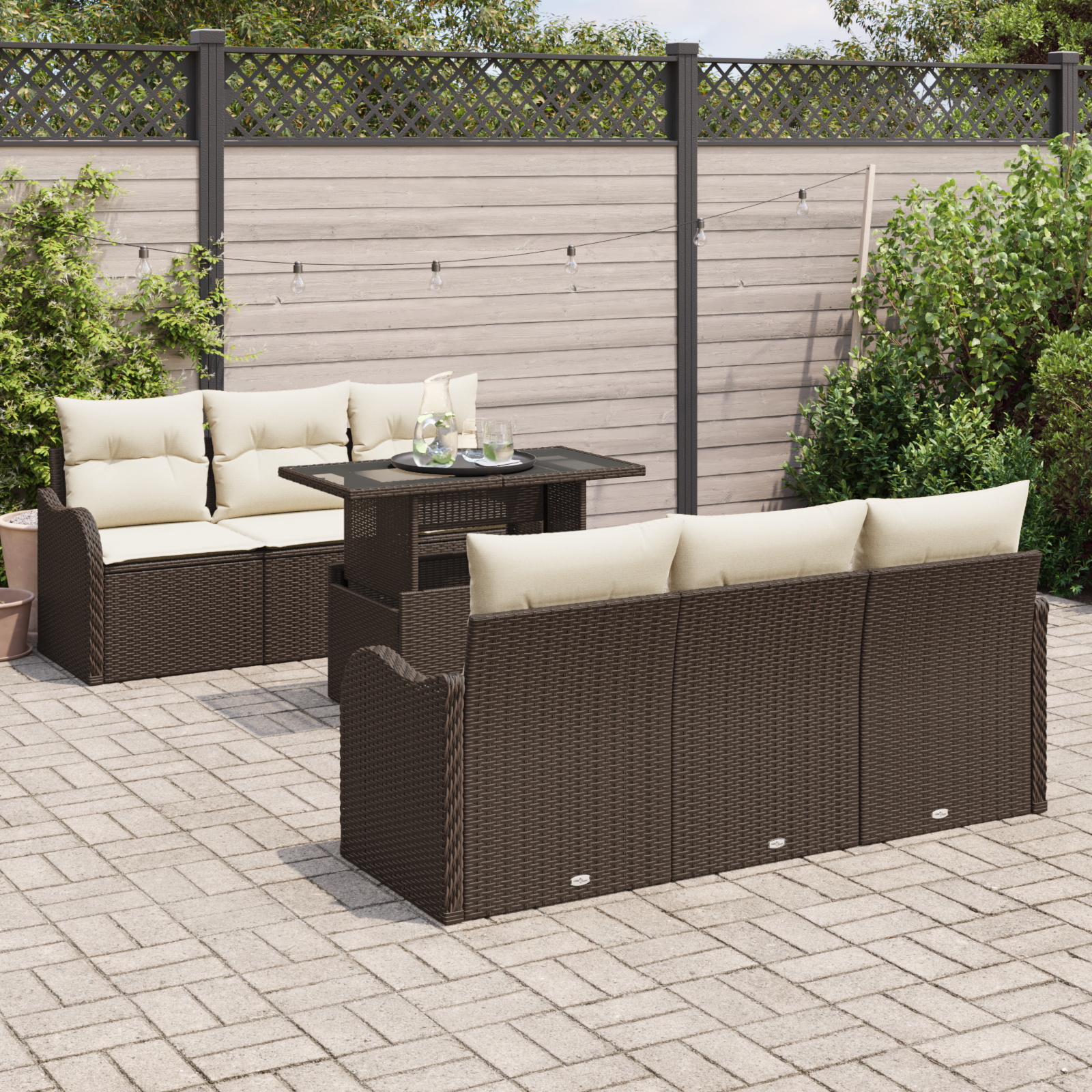 vidaXL 7-delige ligbedset met kussens bruin poly rattan