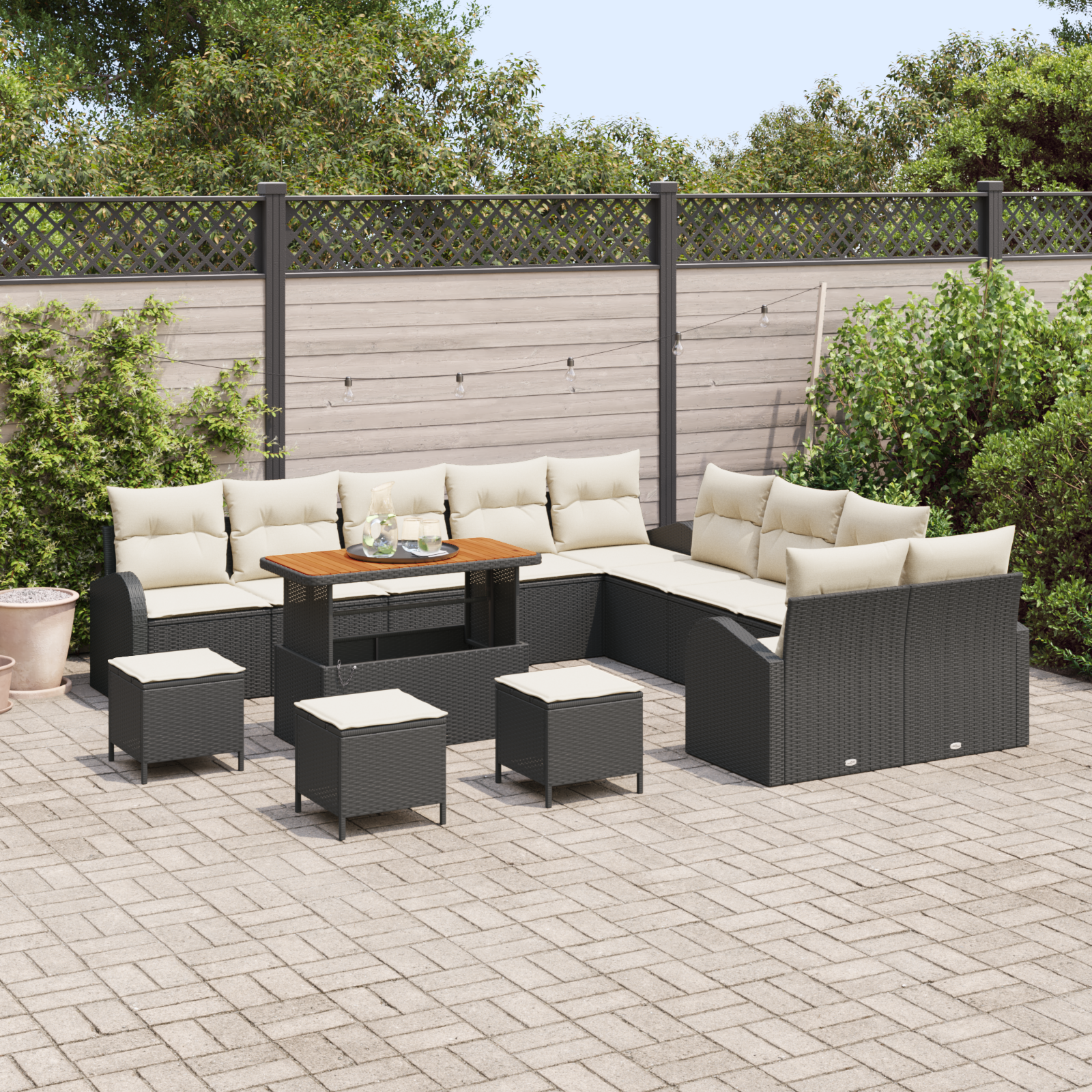 vidaXL 14-delige Tuinbankenset met kussens poly rattan acacia zwart