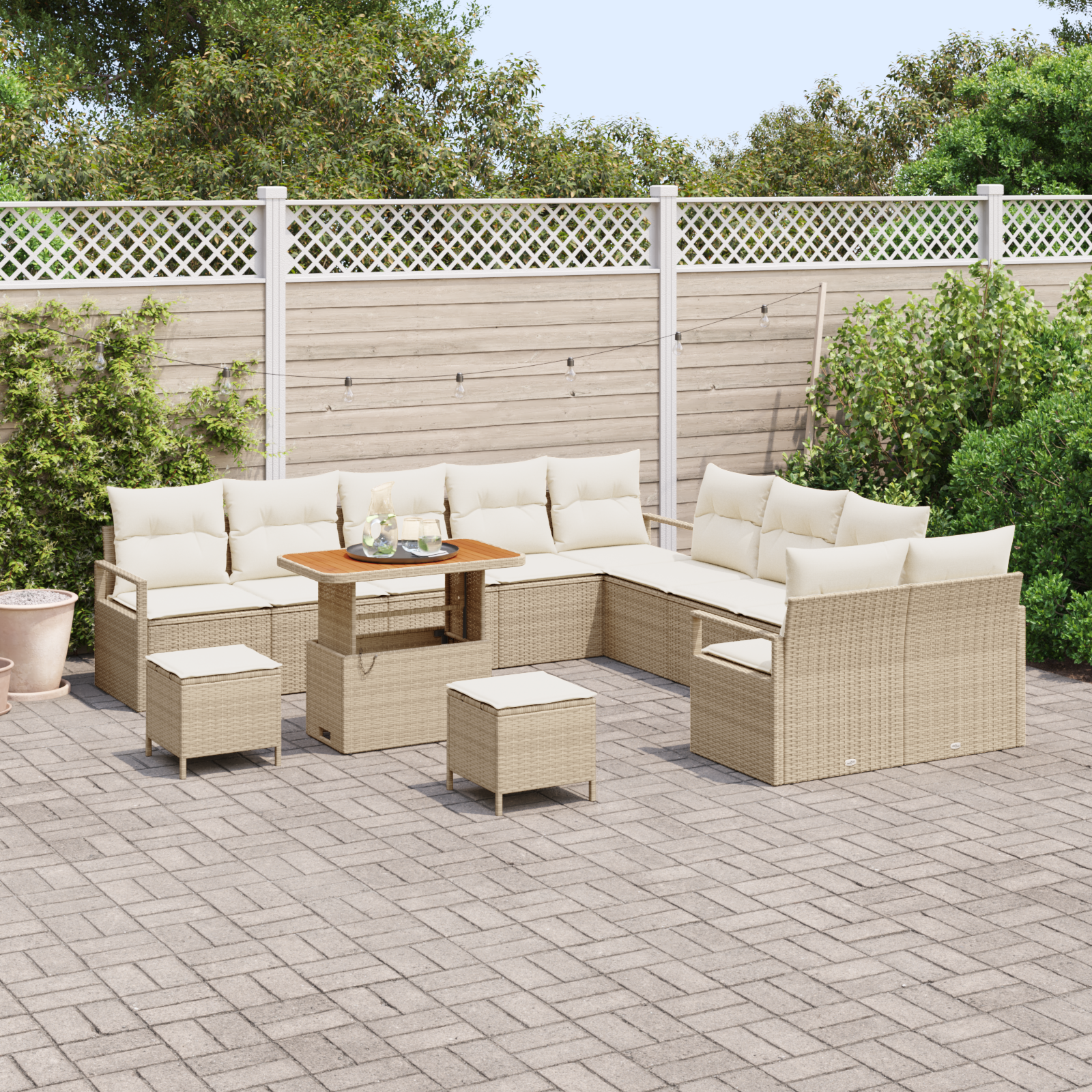 vidaXL 13-delige Tuinbankenset met kussens poly rattan acacia beige