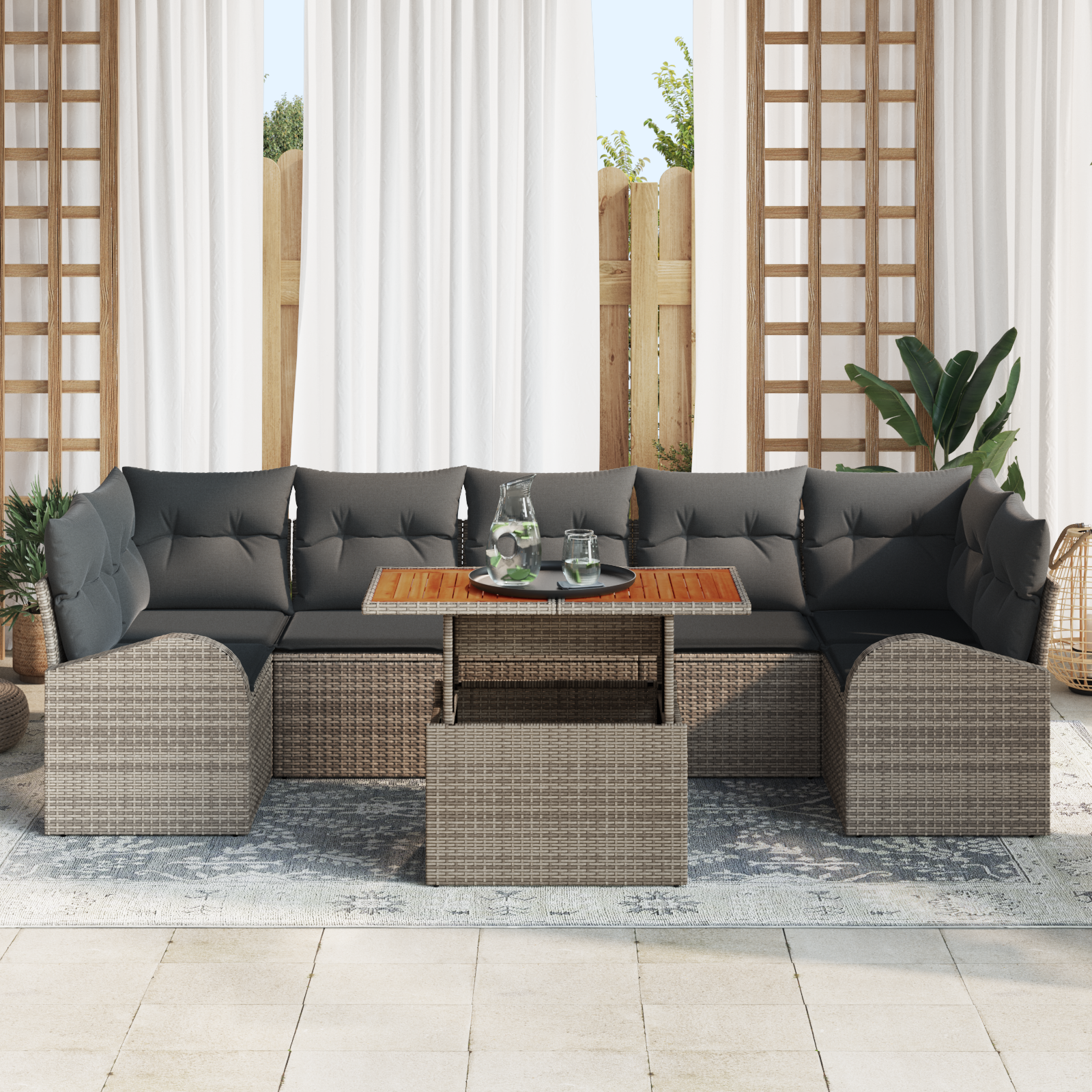 vidaXL 8-delige Tuin Bank Set met Kussens Grijs Poly Rattan