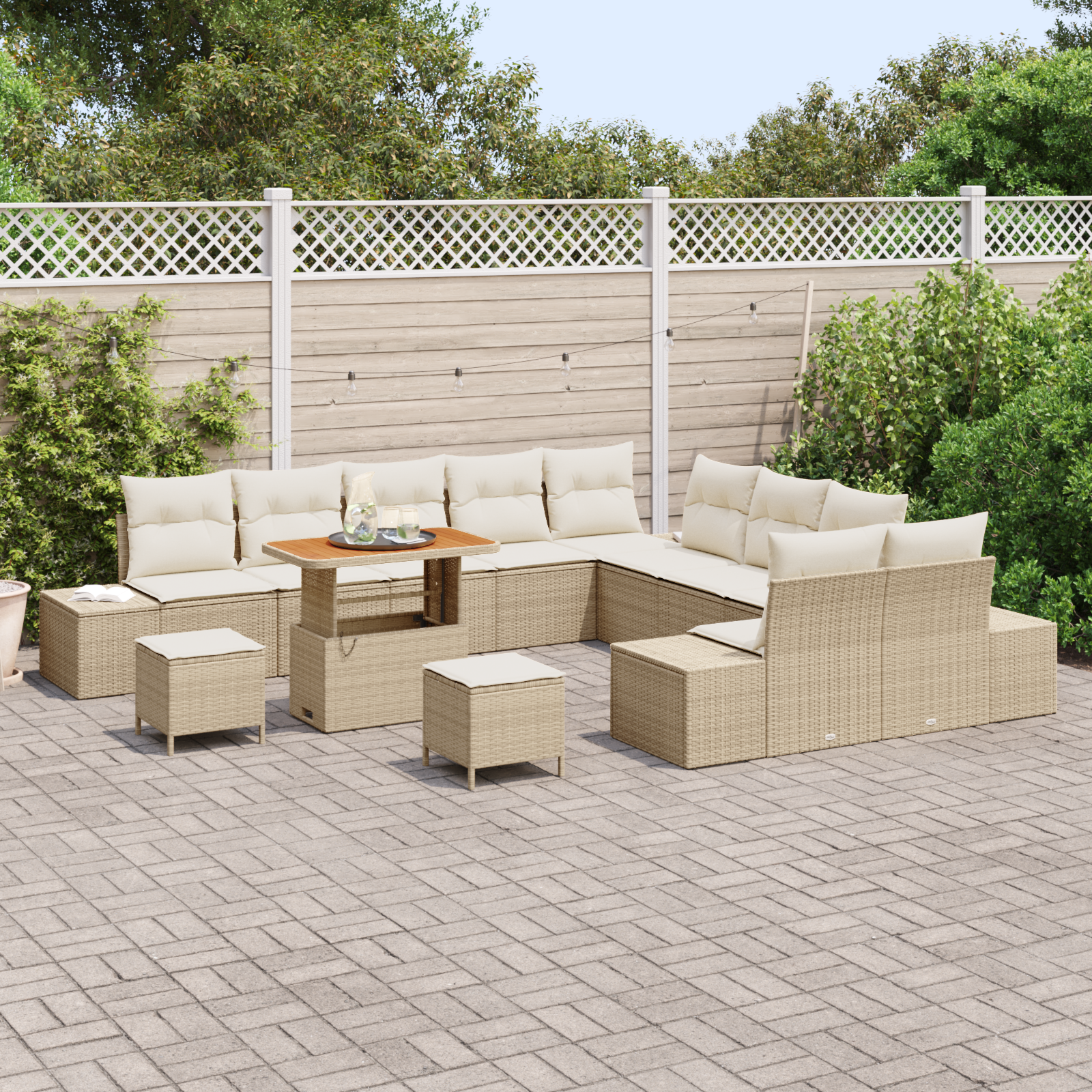 vidaXL 13-delige Tuinbankenset met kussens poly rattan acacia beige