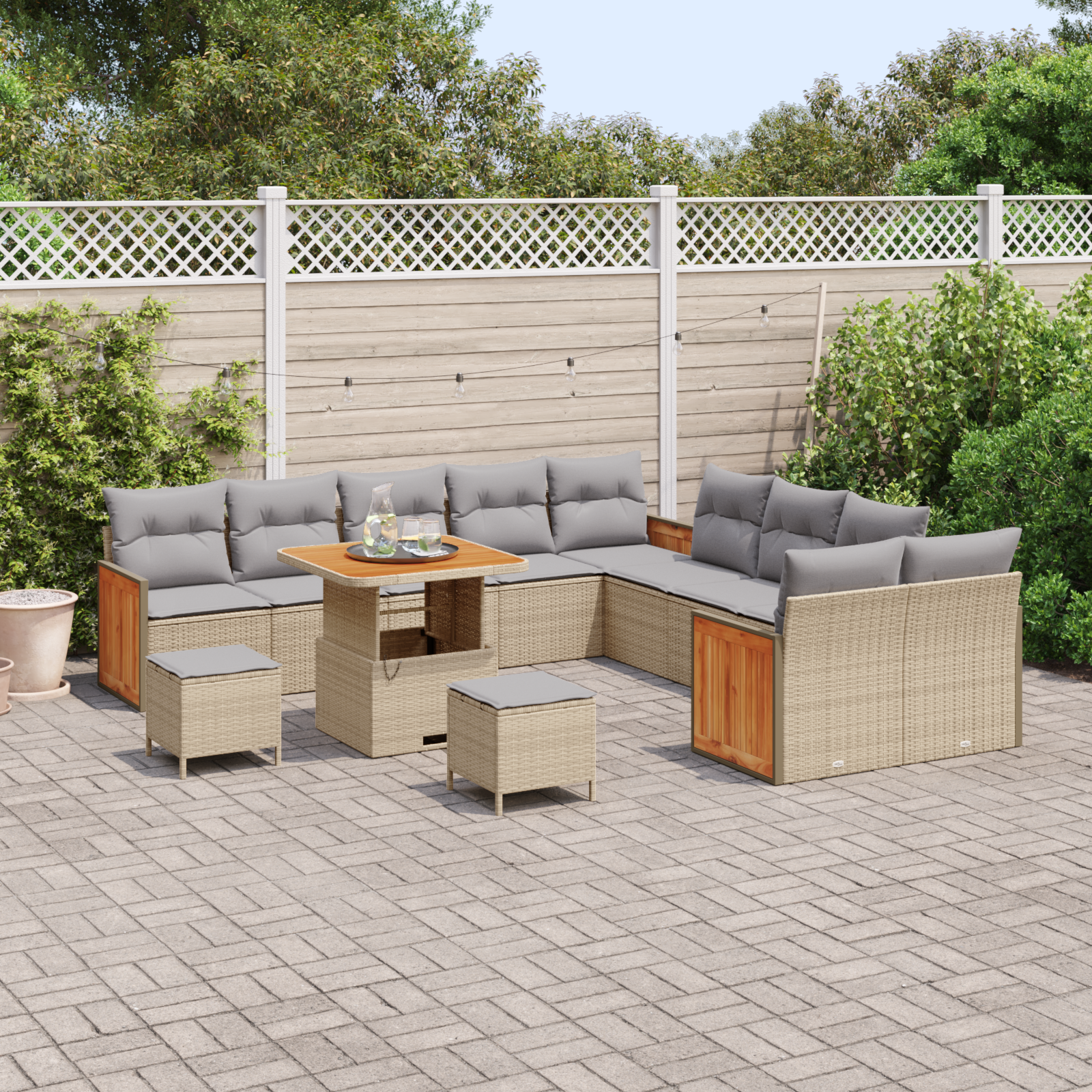 vidaXL 13-delige tuin sofa set met kussens beige poly rattan acacia