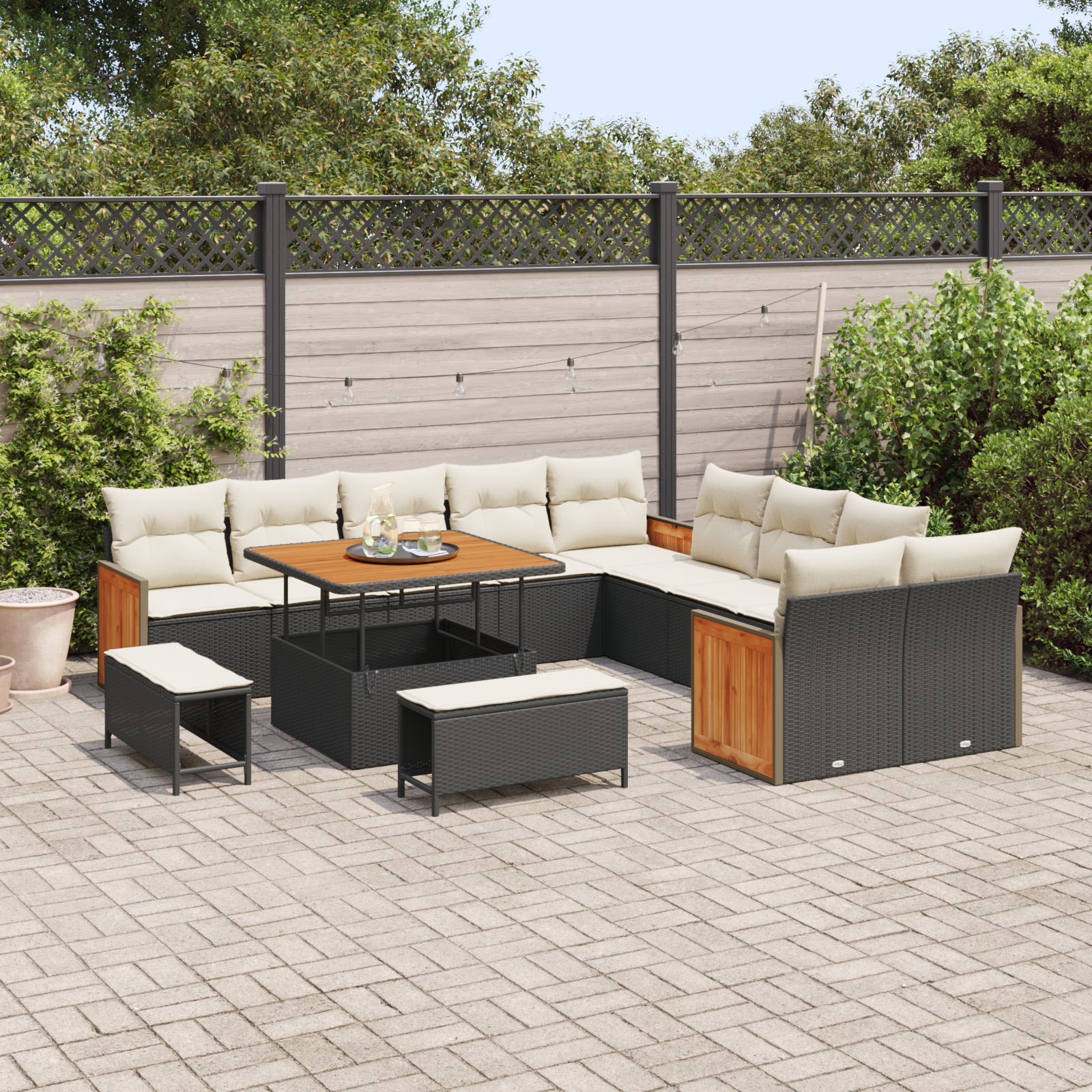 vidaXL 13-delige Tuin Sofa Set met Kussens Zwart Poly Rattan Acacia