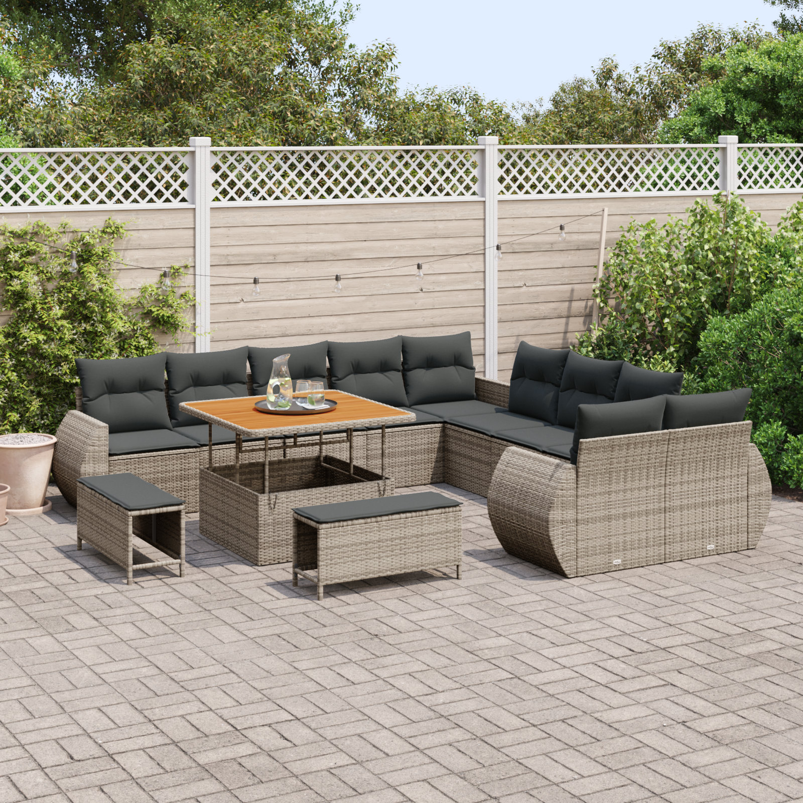 vidaXL 13-delige tuinset met kussens in grijs poly rattan en acacia